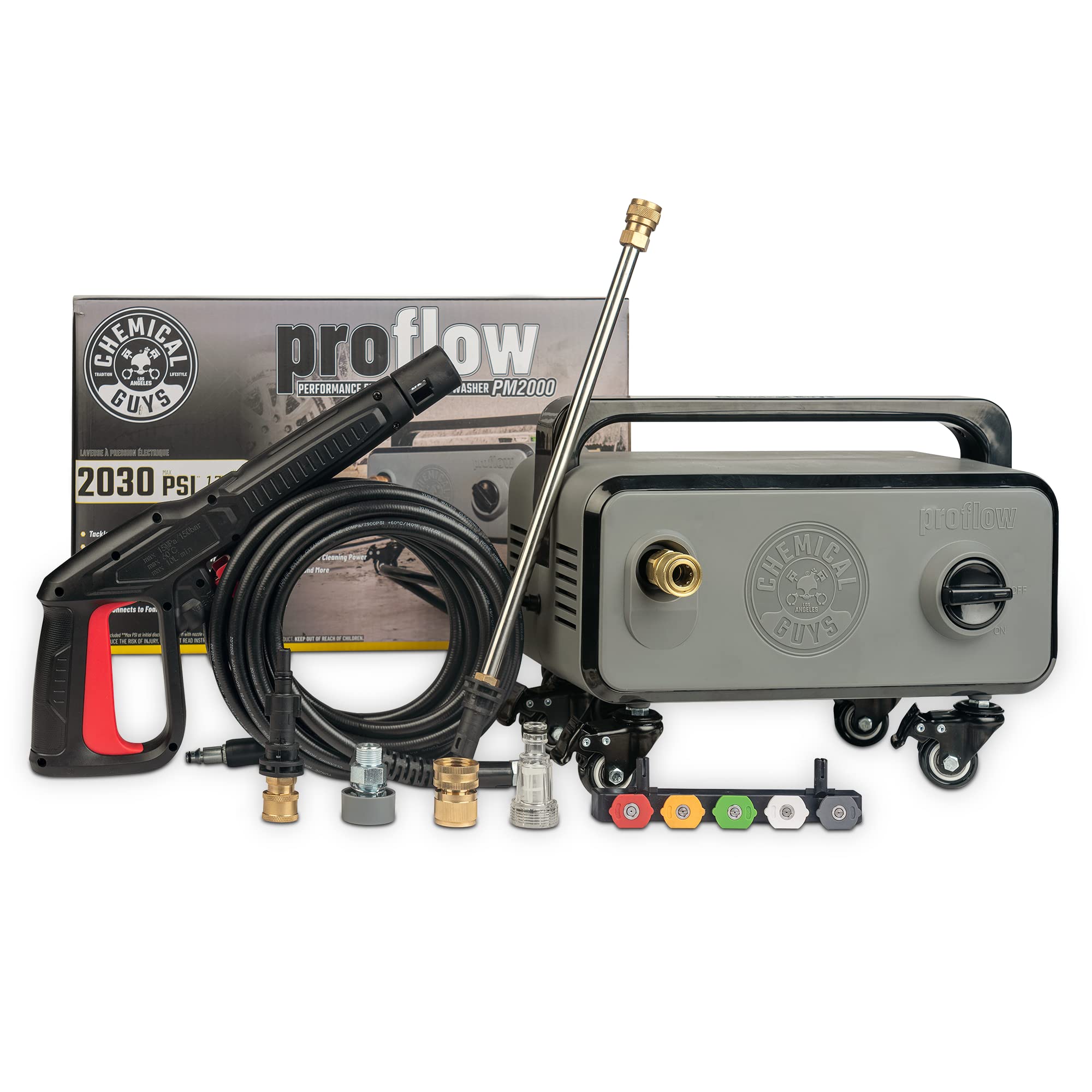 Chemical Guys ProFlow Electric Pressure Washer PM2000 – 14.5 Amp Motor, 2030 Max PSI, 1.77 GPM with 5 Quick Connect Tips, Compact Portable Pressure Washer for Cars, Patios, Driveways and Home Cleaning