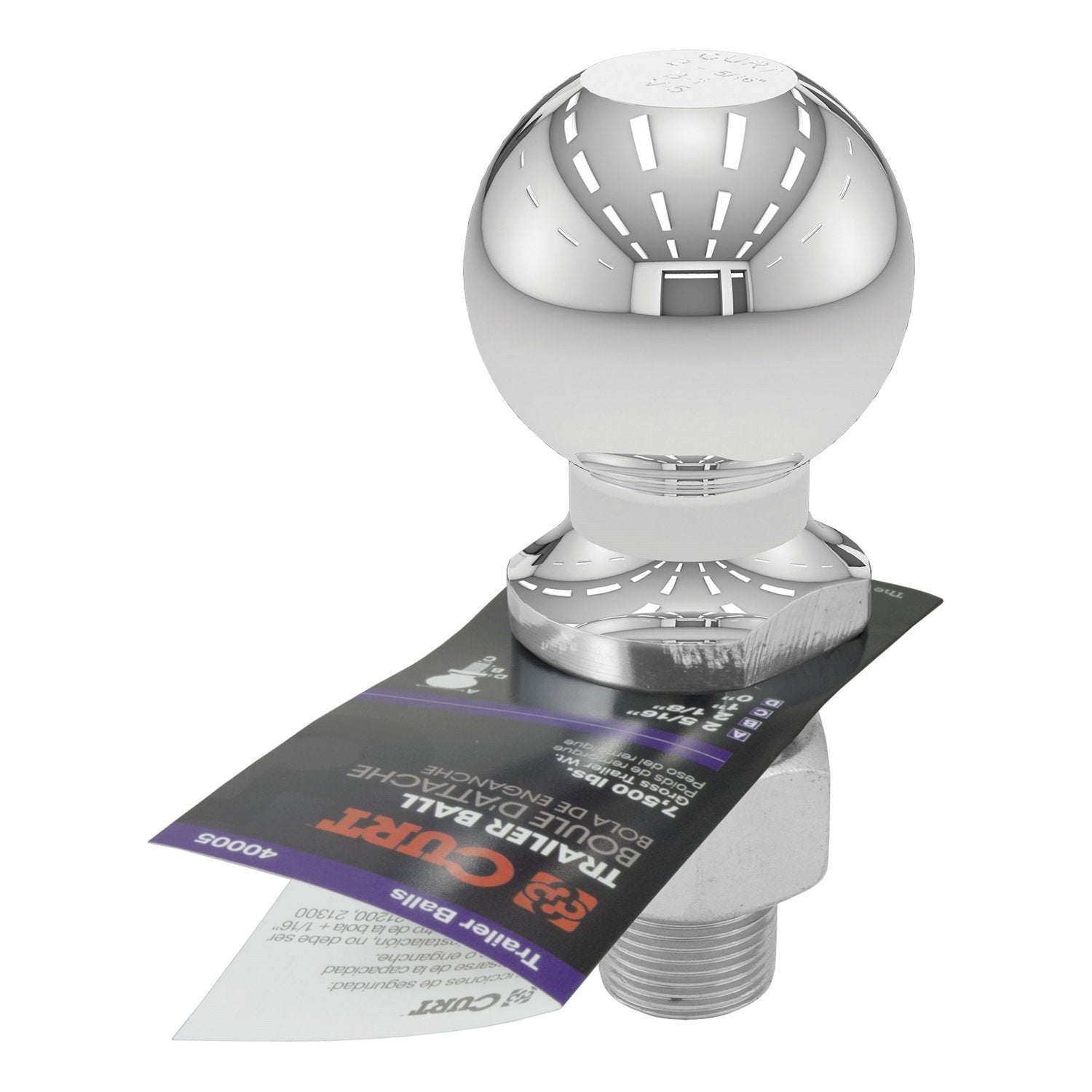 CURT 40005 Trailer Hitch Ball Chrome, 7,500 lbs, 2-5/16-Inch Diameter, 1 x 2-1/8-Inch Shank