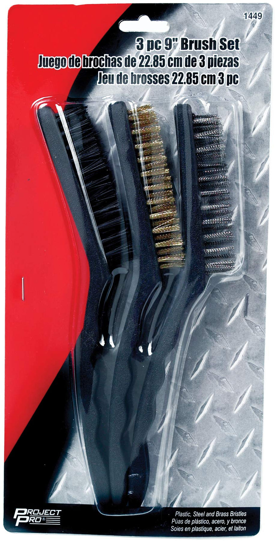 1449 Performance Tool Brushes with Plastic, Brass and Steel Bristle - Tough Plastic Handles Ideal for Heavy-Duty Cleaning and Scrubbing Tasks