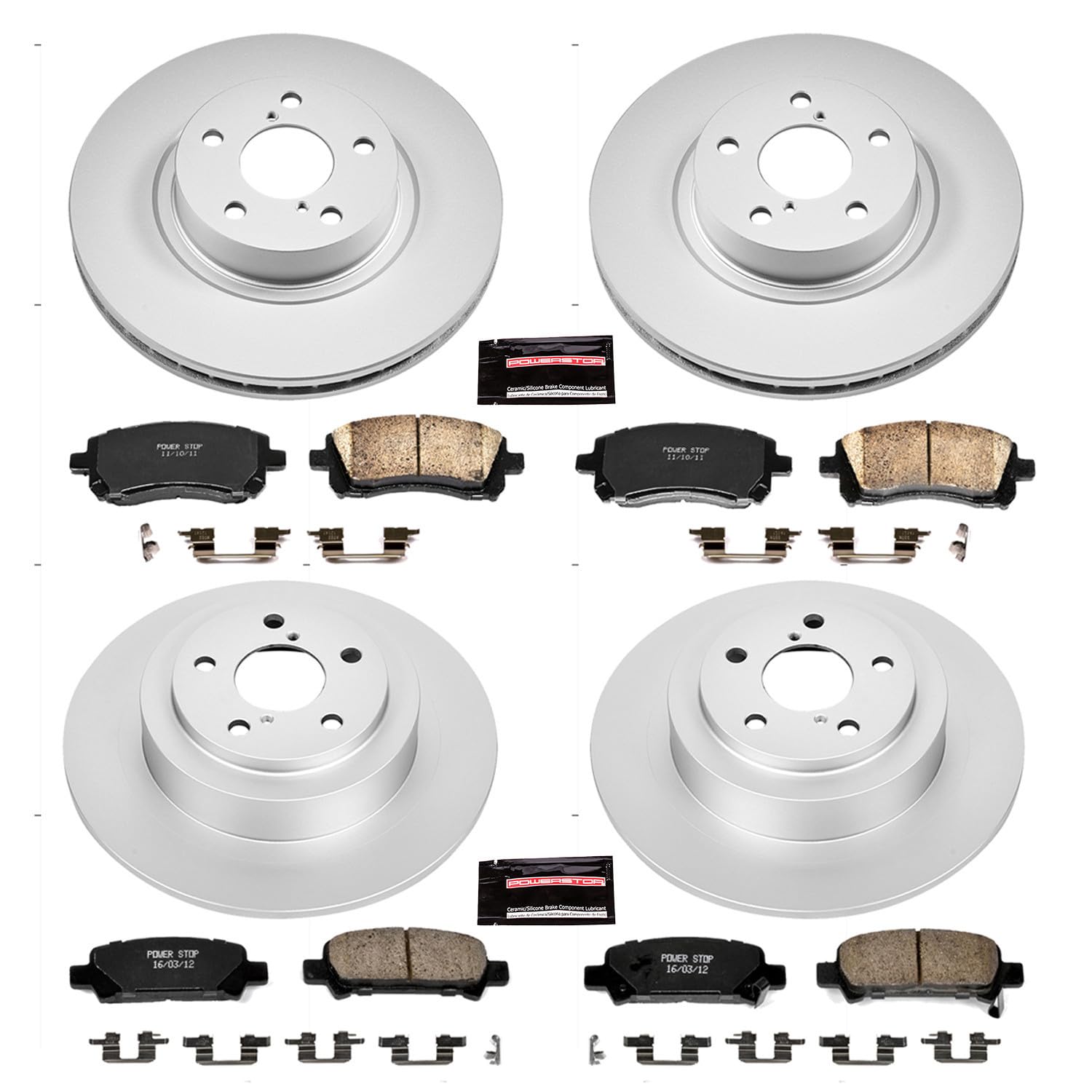 Power Stop CRK2749 Brake Rotor & Coated Ceramic Brake Pads- front & rear For Subaru Legacy 2000-2002, Subaru Outback 2000 [Model Specific]