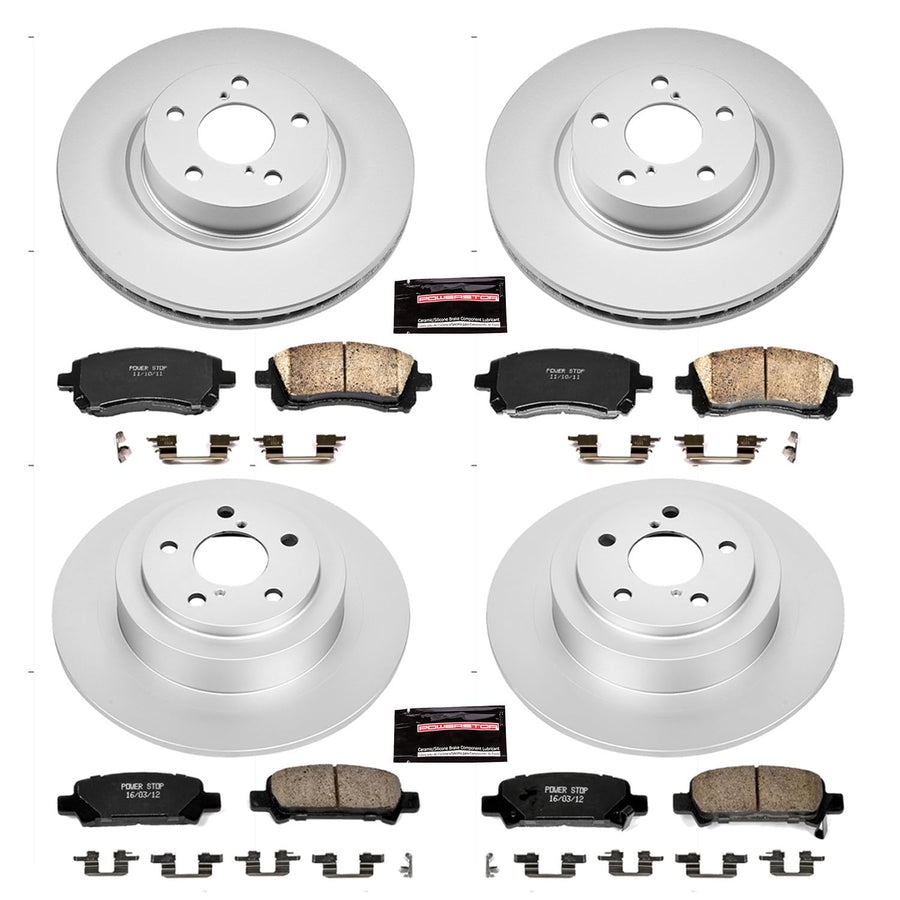 Power Stop CRK2749 Brake Rotor & Coated Ceramic Brake Pads- front & rear For Subaru Legacy 2000-2002, Subaru Outback 2000 [Model Specific]