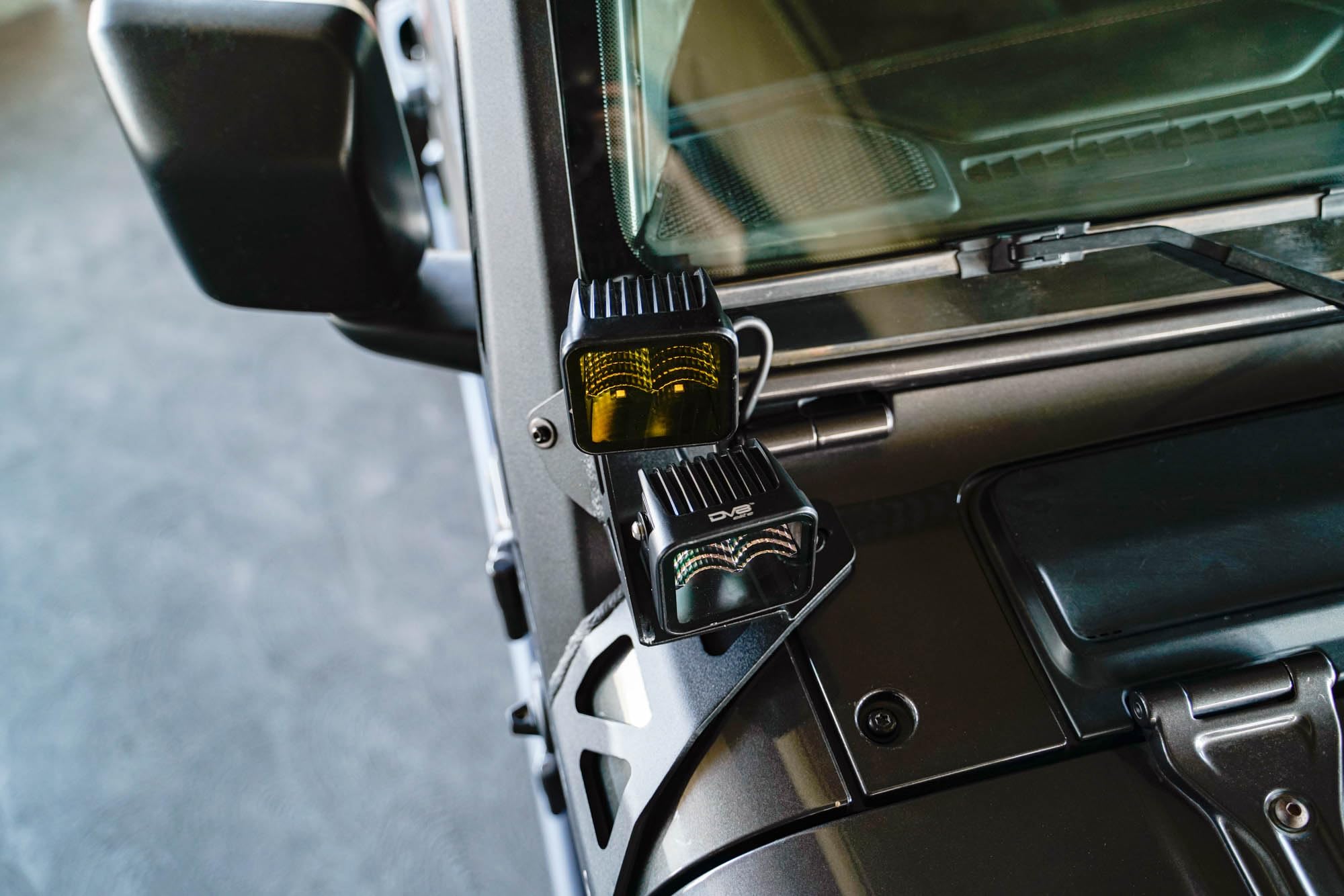 50" DV8 Offroad Light Bar Mount for 2018-2025 Jeep Wrangler JL & 2020-2025 Gladiator JT | Optional 3" Pod Light Mounts | Sleek Low-Profile Design | Black Powder Coat (A-Pillar Dual Light Pod Mounts)