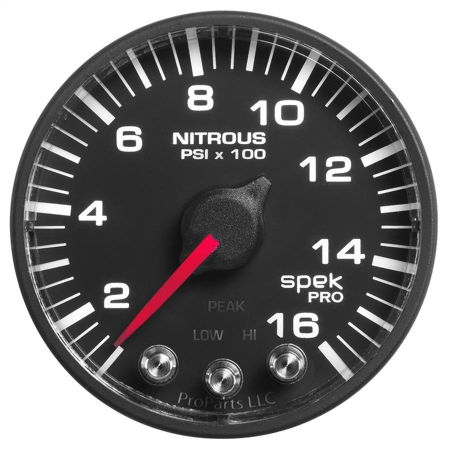 Nitrous Press AutoMeter P320328 Gauge (Spek-Pro 2 1/16", 1600Psi, Stepper Motorwith Peak & Warn, Blk/Blk, Spek-Pro)
