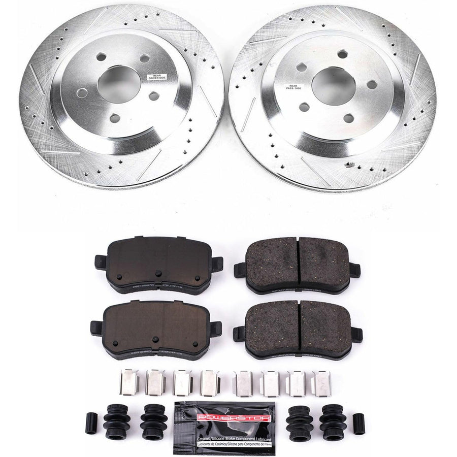 Power Stop K3061 Z23 Carbon Fiber Brake Pads Rear with Drilled & Slotted Brake Rotors Kit For Ford Freestar 2004-2007, Mercury Monterey 2004-2007 [Model Specific]