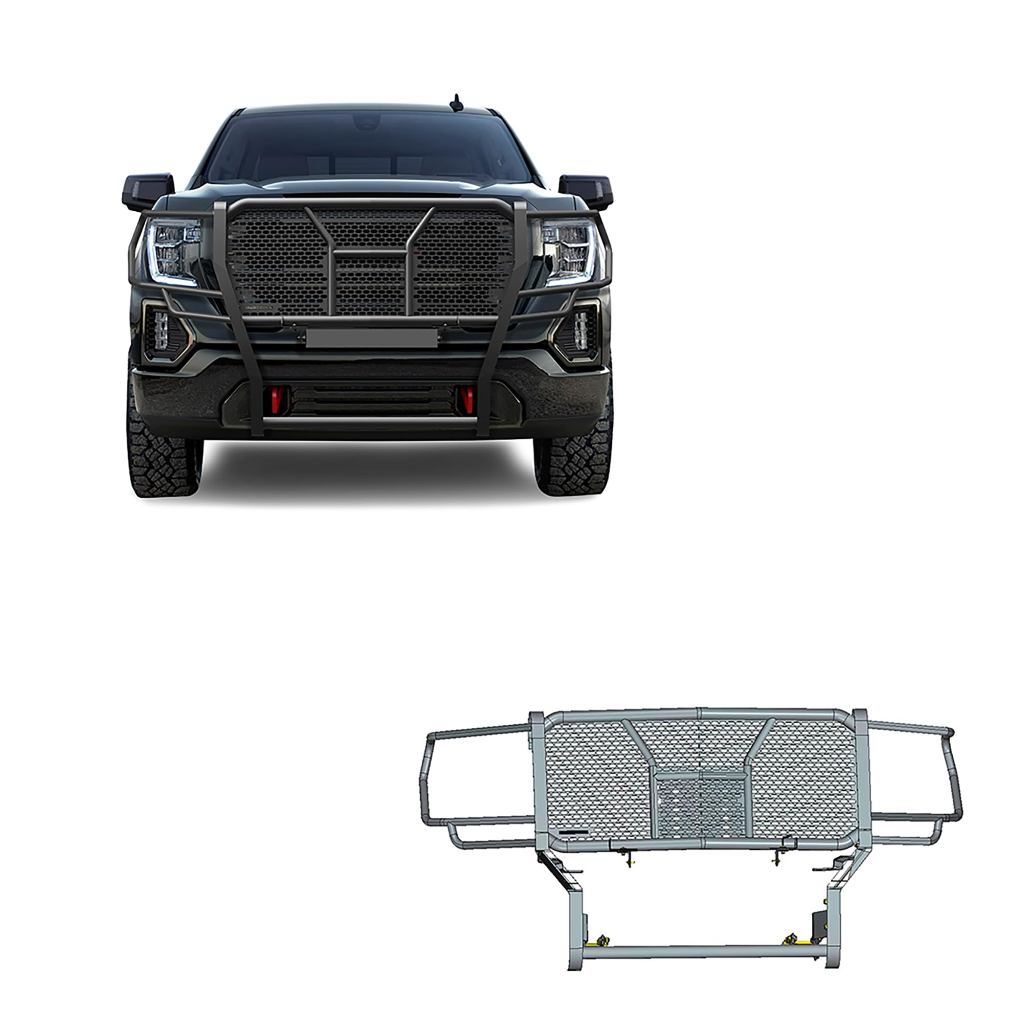 Heavy Duty Black Horse Rugged Grille Brush Bumper Guard Modular Black Compatible with 2019-2021 GMC Sierra 1500-RU-GMSI19-B