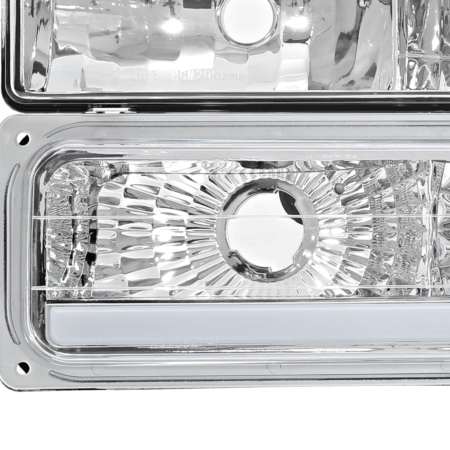 Chrome LED Tube Headlights + Bumper Parking + Corner Lights SPEC-D TUNING Compatible with 1994-1998 GMC C10 Pickup Sierra Suburban Yukon Left + Right Pair Assembly
