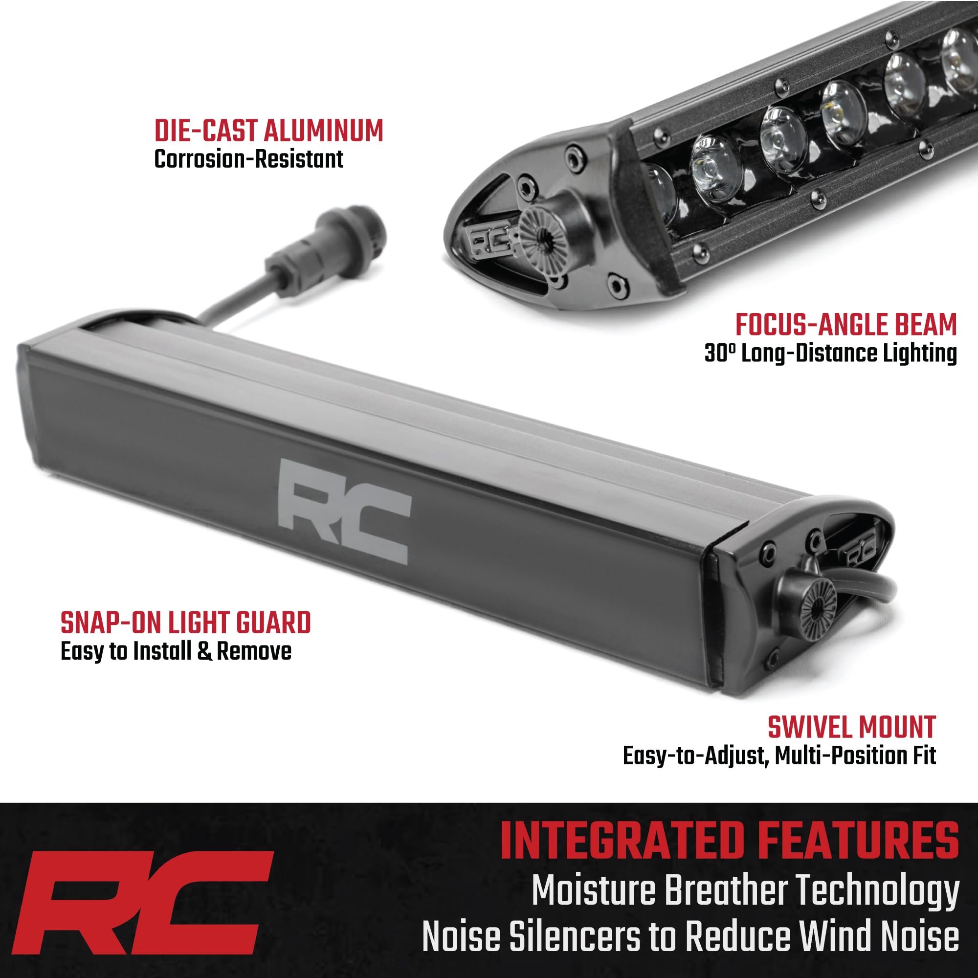 12" Rough Country LED Light Bar - 60W, 4,800 Lumens, Spot Focus Beam, Waterproof Off-Road Lighting for UTV, ATV, Jeeps, Truck