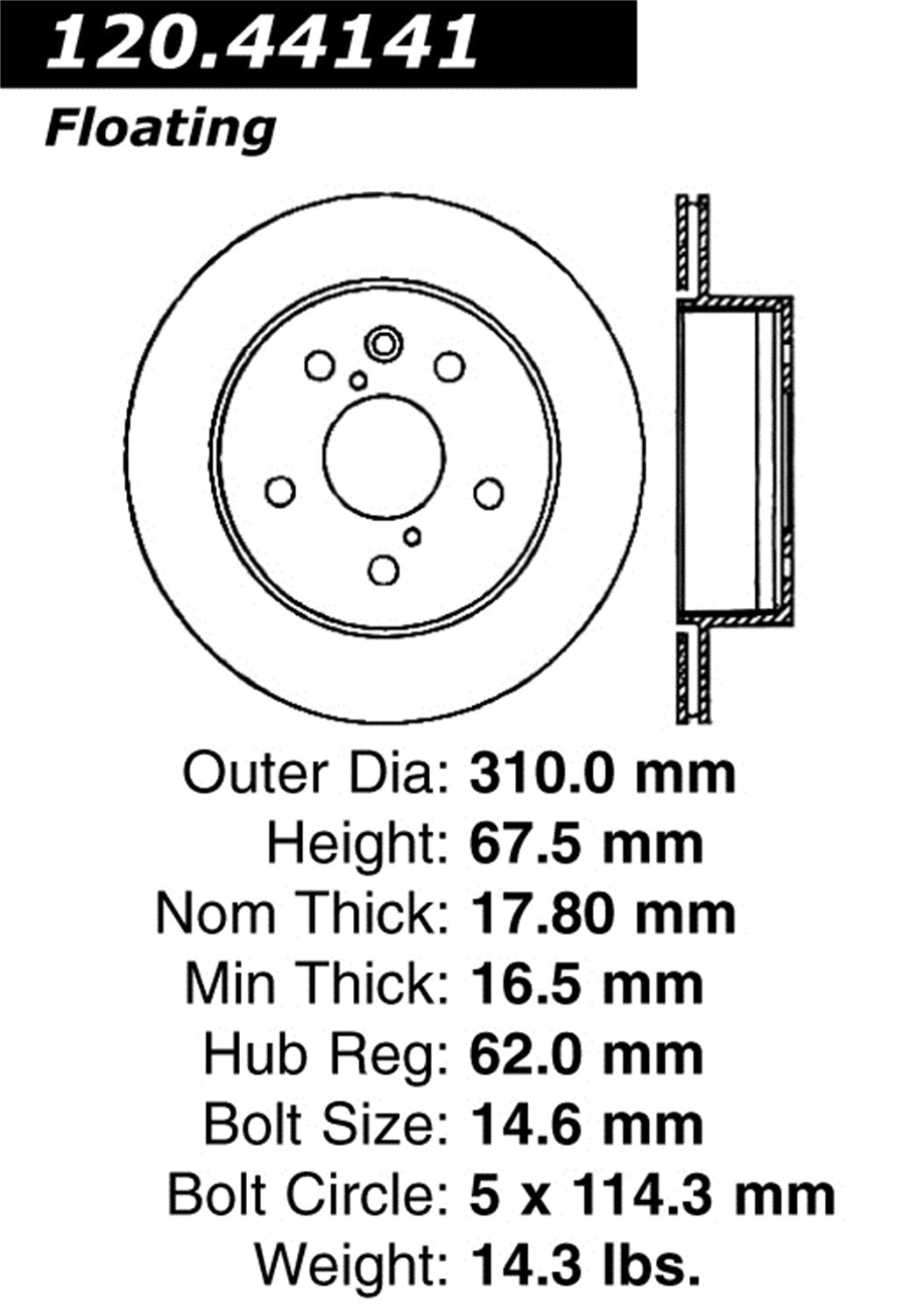 StopTech Sport 128.44141L Cross Drilled Brake Rotor (Rear Left), 1 Pack