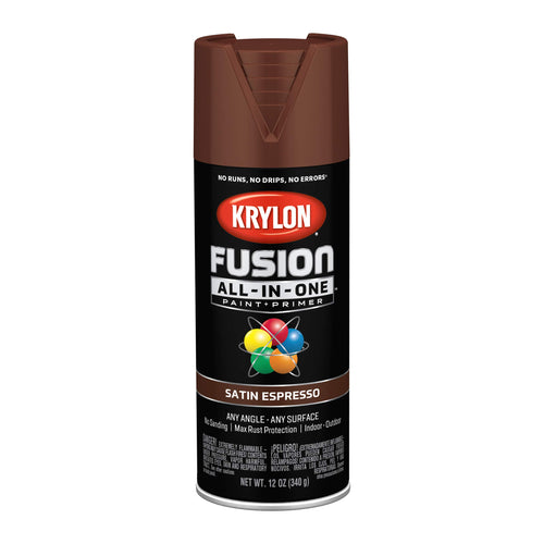 Fusion Krylon All-In-One Adhesive Spray Paint for Indoor/Outdoor Use, 12 oz, Espresso