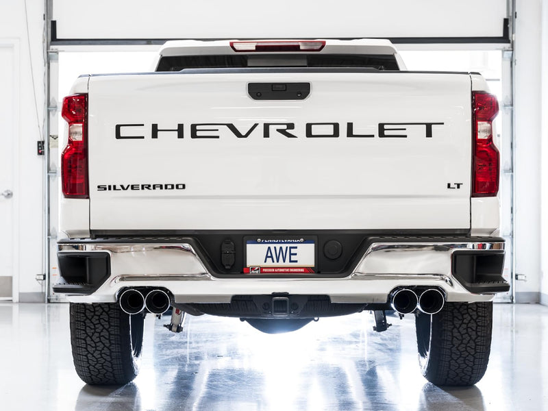 4th Gen AWE Tuning GM 1500 5.3L 0FG Catback Split Rear Exit (w/Bumper Cutouts) - Quad Chrome Tips - 3015-42201