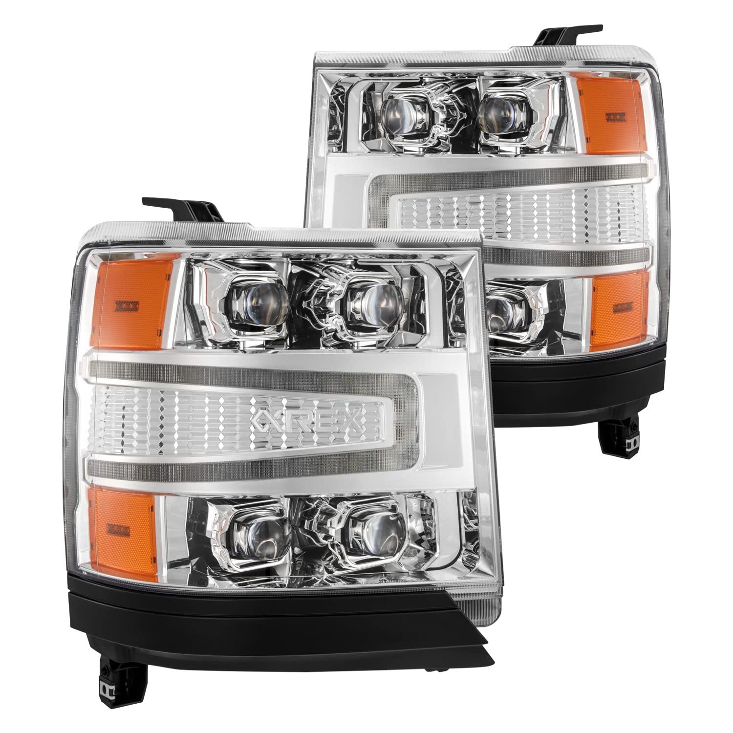 AlphaRex USA NOVA-Series 16-18 Chevy 1500HD LED Proj Headlights Chrm w/Actv Lgt/SeqSig & DRL(Req 810023)