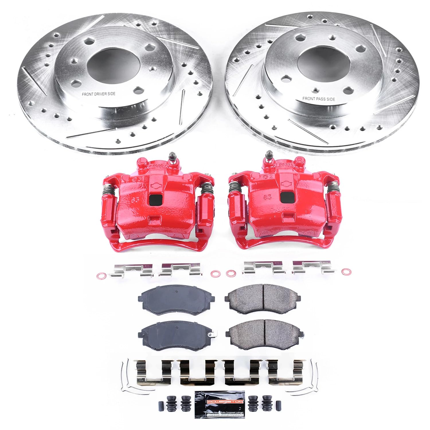 Power Stop Z23 Evolution Front Brake Caliper Kit KC656A- Brake Rotors, Carbon-Fiber Ceramic Brake Pads, Brake Calipers For Nissan Sentra 2000-2006 [Model Specific]