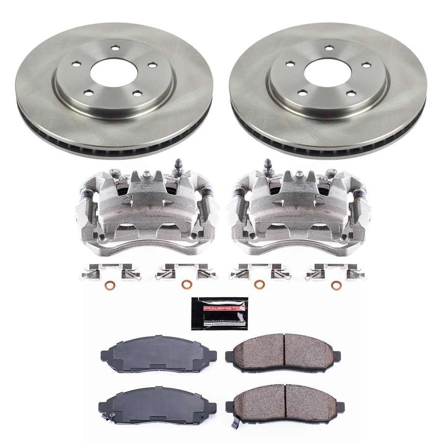 Power Stop KCOE6492 Front Stock Replacement Caliper Kit- OE Rotors, Ceramic Brake Pads, Calipers For Chevrolet City Express, Nissan LEAF, Nissan NV200 [Model Specific]