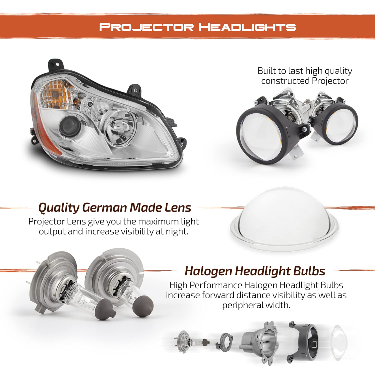 For 2013-2019 Kenworth T680 AKKON OE Projector Headlights Headlamp Assembly Replacement - Driver Left