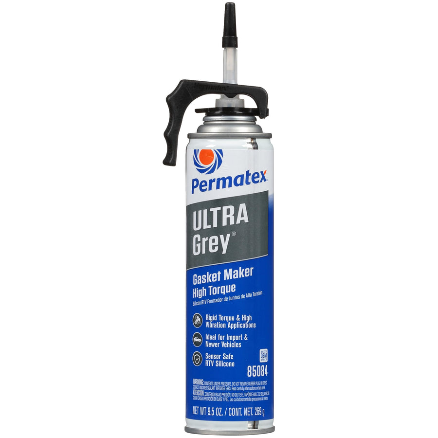 Permatex Ultra Grey 85084 Rigid High-Torque RTV Silicone Gasket Maker, Sensor Safe And Non-Corrosive, For High Torque And Vibration Resistant Applications, 9.5 oz