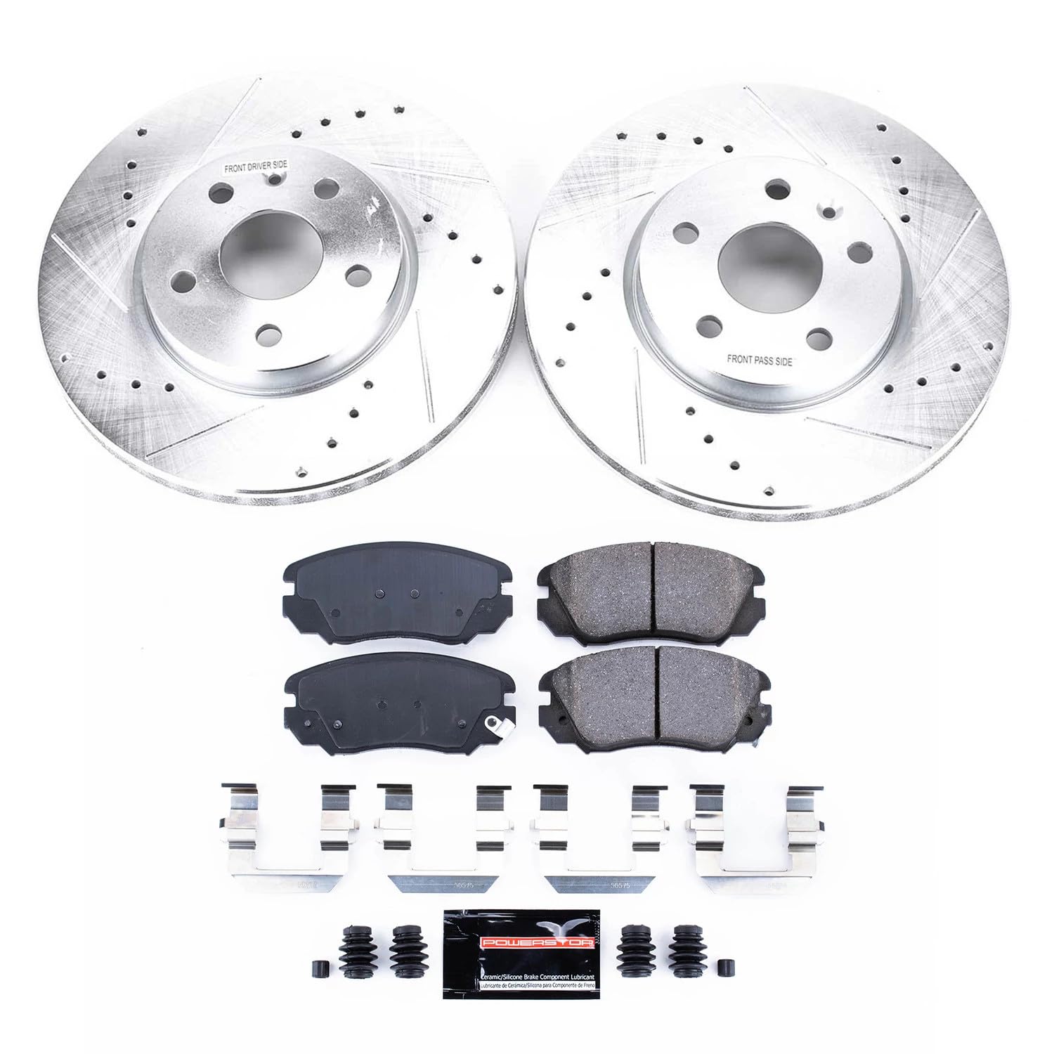 Power Stop K5334 Z23 Carbon Fiber Brake Pads with Drilled & Slotted Brake Rotors Kit For All, LaCrosse, Regal, Equinox, Impala, Malibu, Terrain, Saab 9-5 [Model Specific]