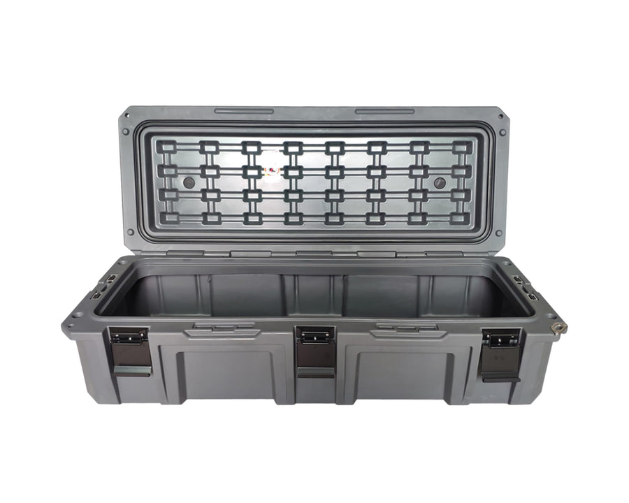 D.B.S. Overland Vehicle Systems 117 QT Dry Box Storage with Drain and Bottle Opener | Dark Grey | Waterproof Sealing | Heavy Duty Latches | 40100021