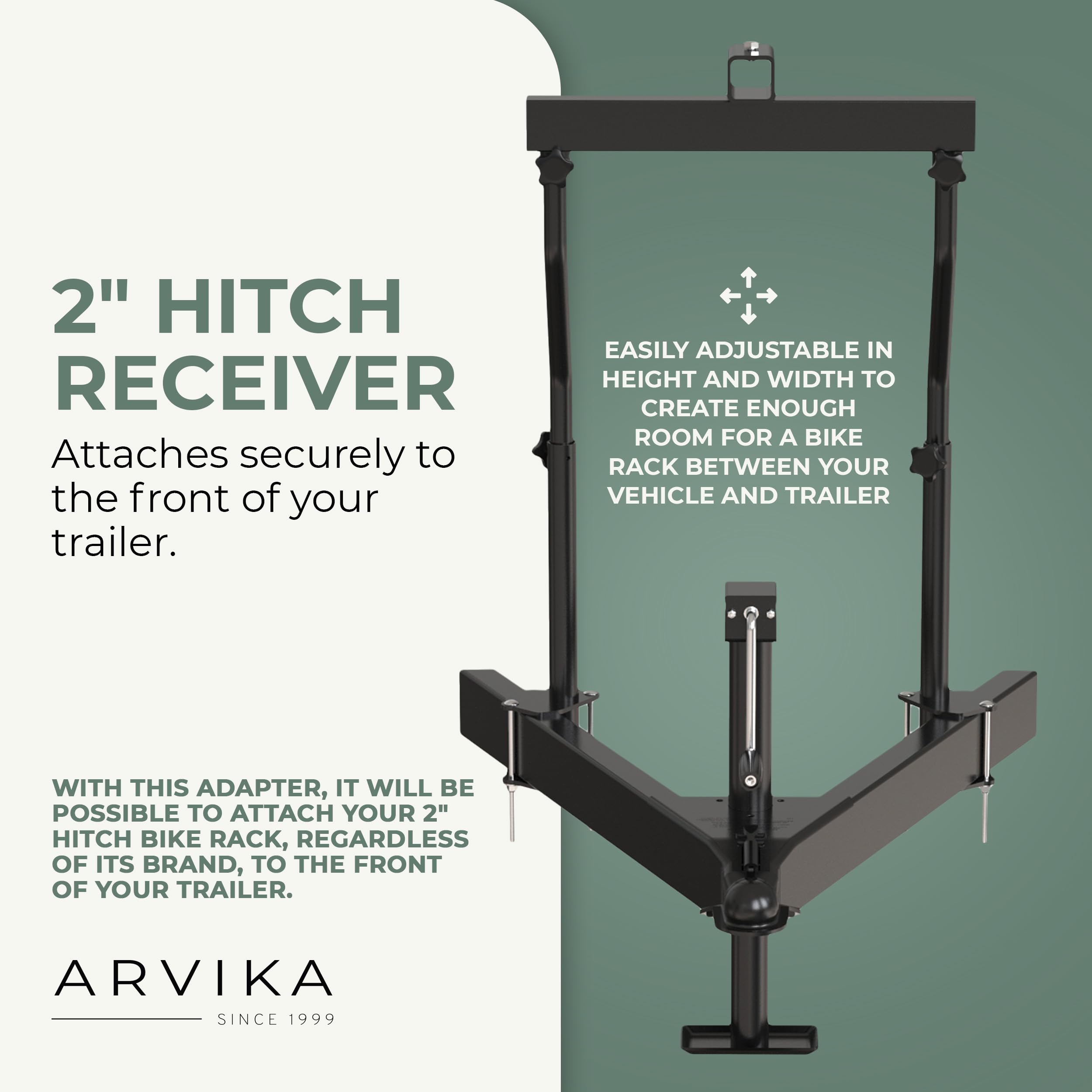 A-Frame Arvika Trailer Hitch Mount Adapter, 2 Inch Hitch Adapter Front-Mounted Trailer, Adjustable to Fit The Majority of Trailers