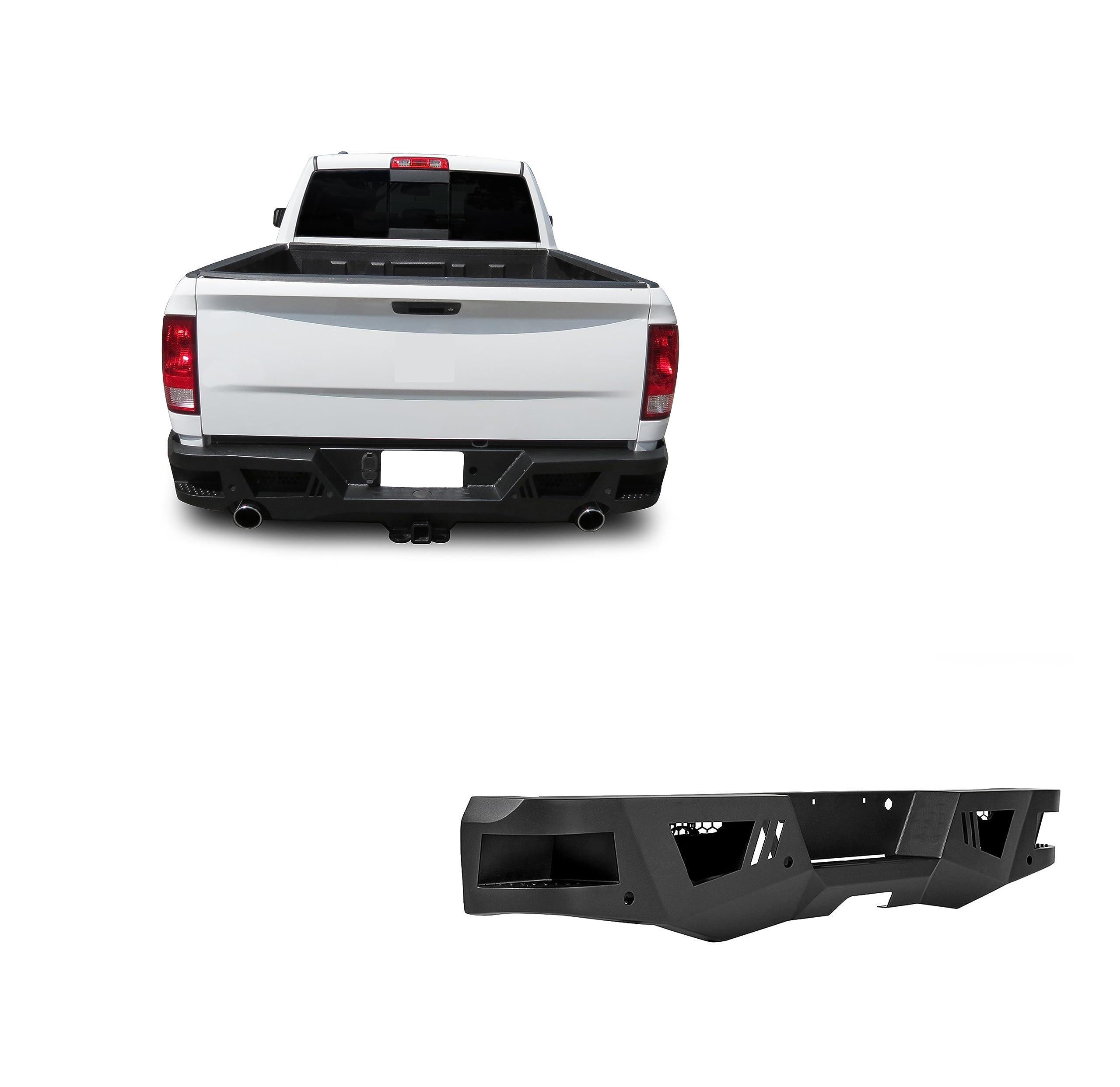 Heavy Duty Black Horse Armour Rear Bumper Black Compatible with 09-10 Dodge Ram 1500|11-18 Ram 1500|19-24 Ram 1500 Classic|2010 Dodge Ram 2500|11-24 Ram 2500|10 Dodge Ram 3500|11-24 Ram 3500-ARB-RA20