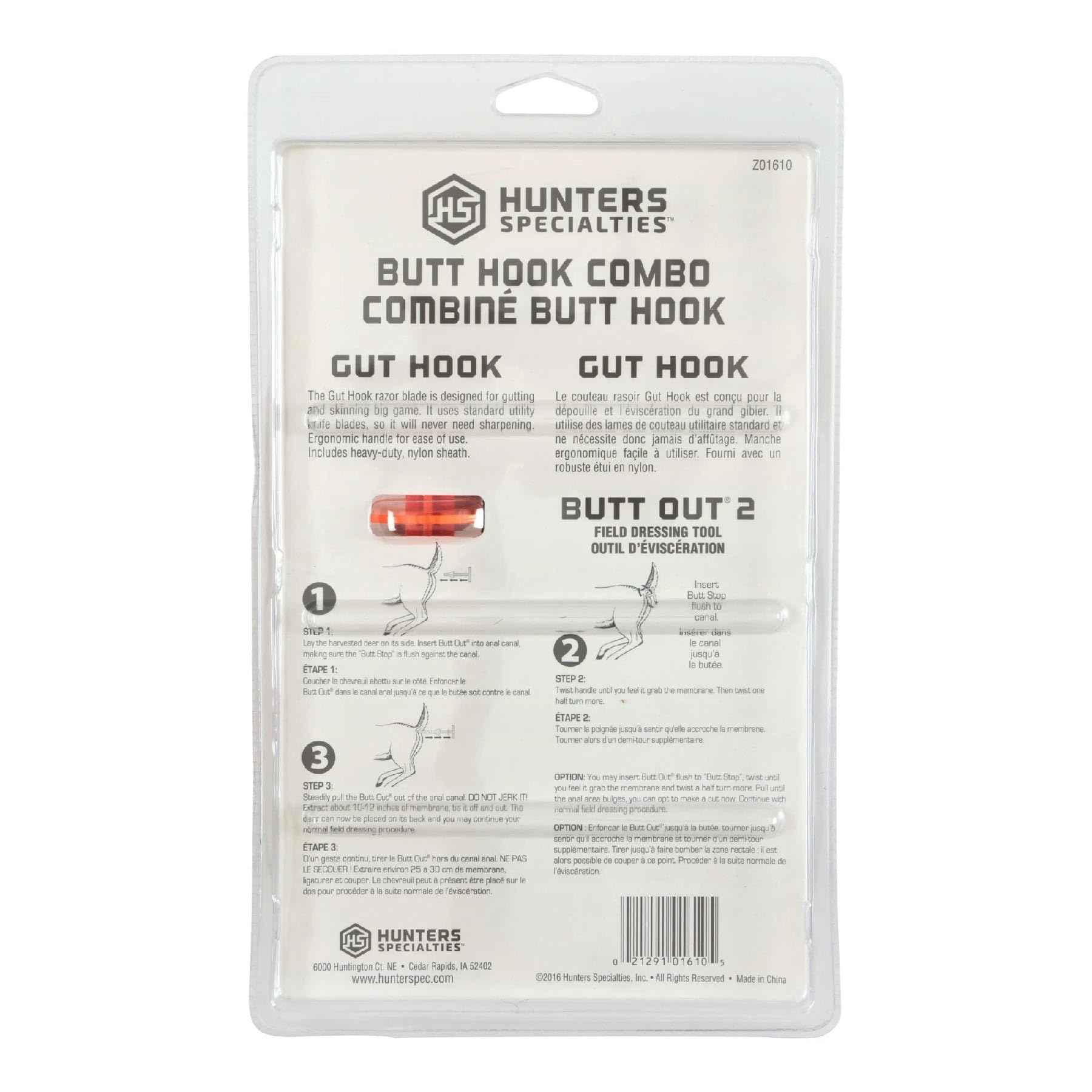 Butt Hook Combo Hunters Specialties Field Dressing Accessories - 5.7-inch Blaze-Orange Gut Hook & Butt Out 2 in Black Pouch