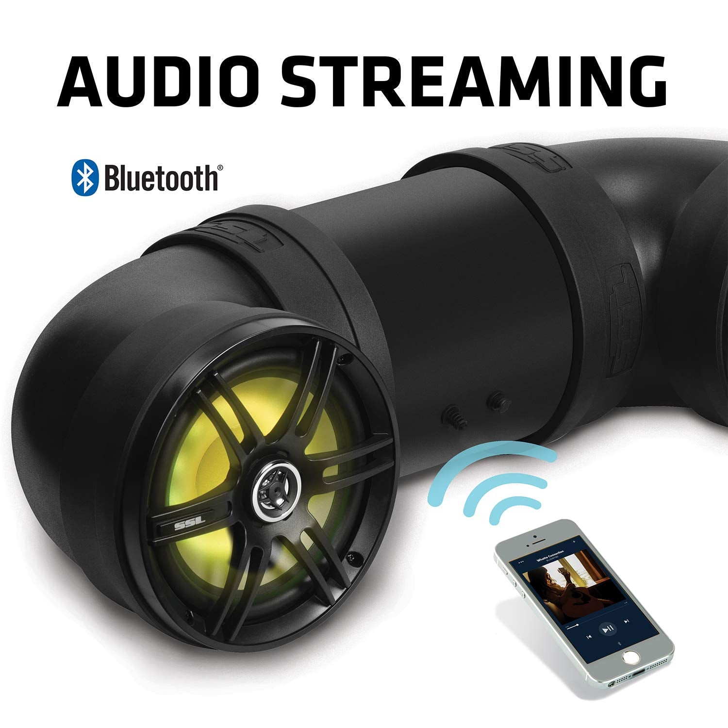 Soundstorm 8 Inch BTB8L 700W Bluetooth Amplified Marine Powersports UTV ATV Tube Speaker System with LED Lights, Black