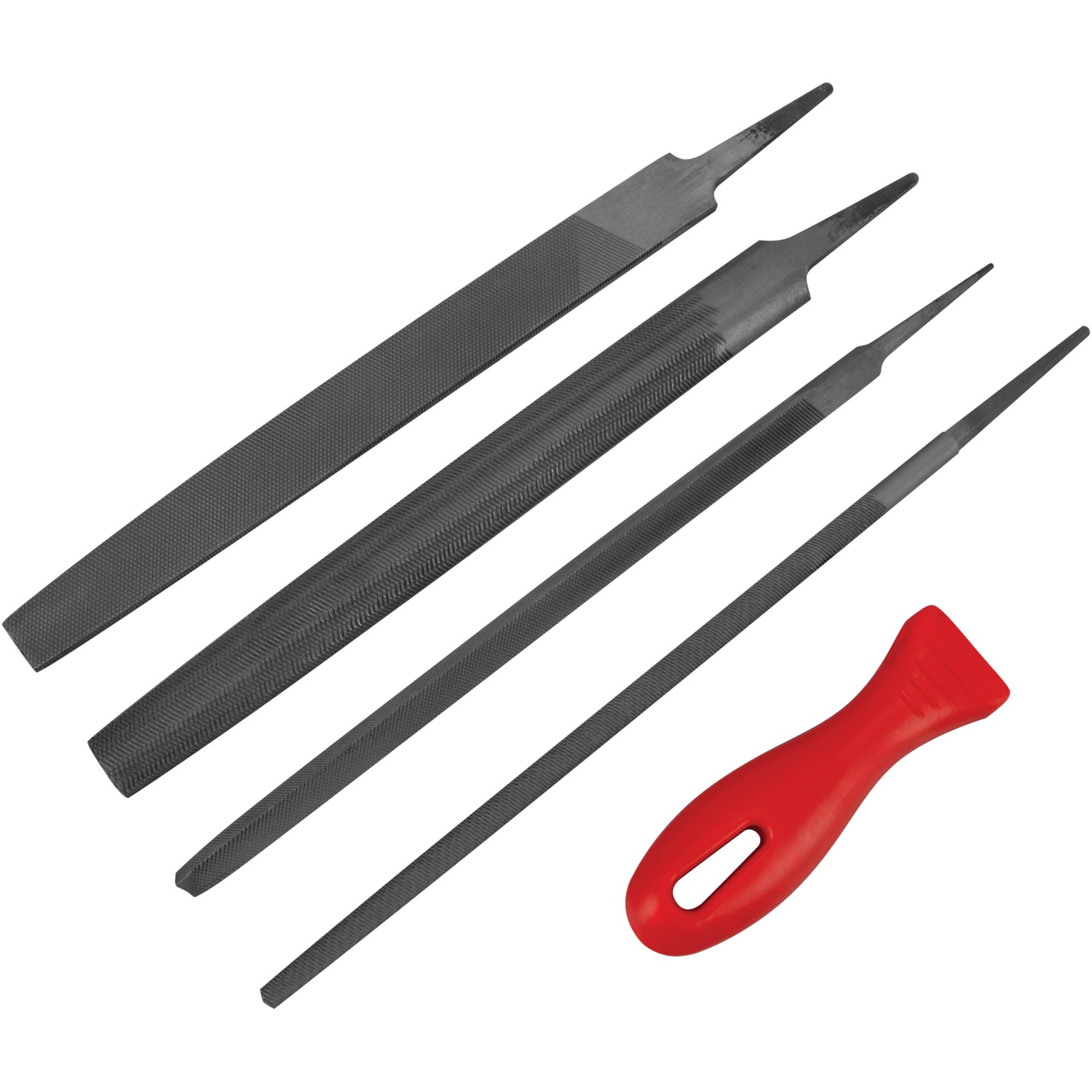 4 Pc. Performance Tool 1923 High Impact Plastic Handle File Set with Hardened Carbon Steel Body for Durable and Reliable Performance