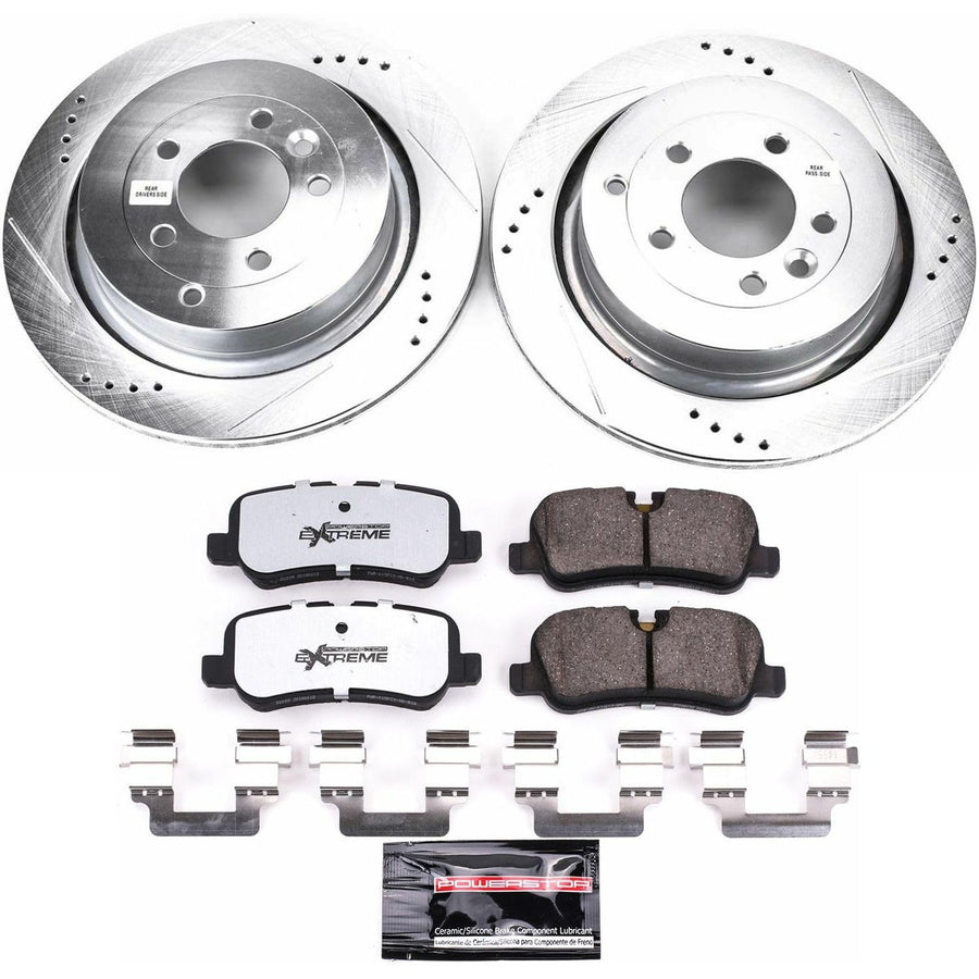 Rear Brake Kit Power Stop For 2005 2006 2007 2008 2009 Land Rover LR3 - Truck & Tow Carbon Fiber Ceramic Brake Pads & Drilled and Slotted Rotors Replacement, K6564-36