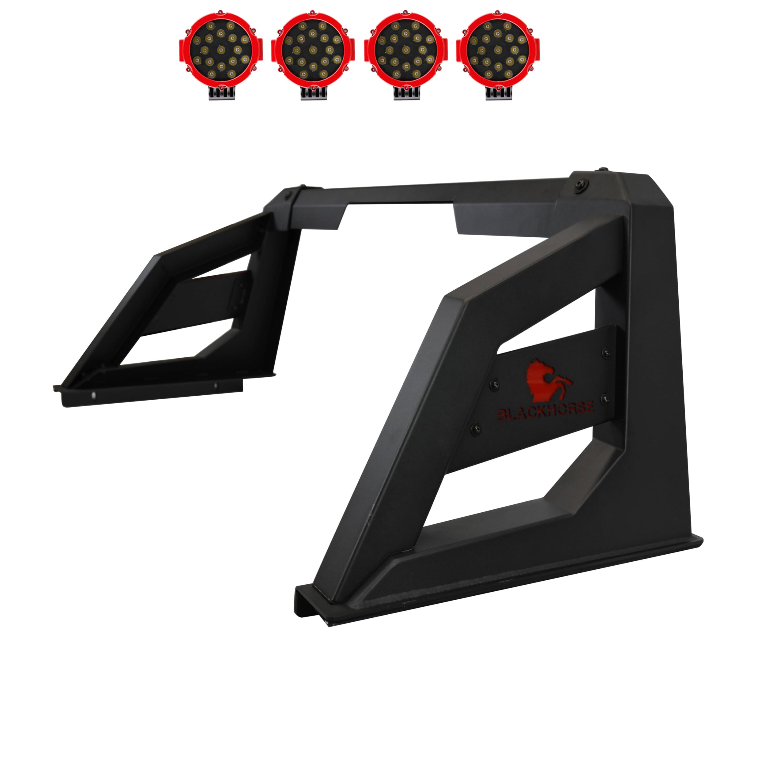 Armour Black Horse Roll Bar Incl. Pair of 7.0" Dia. LED Lights w/Red Trim Rings Matte Black Compatible with 2005-2021 Nissan Frontier-ARB-NIFRB-PLR