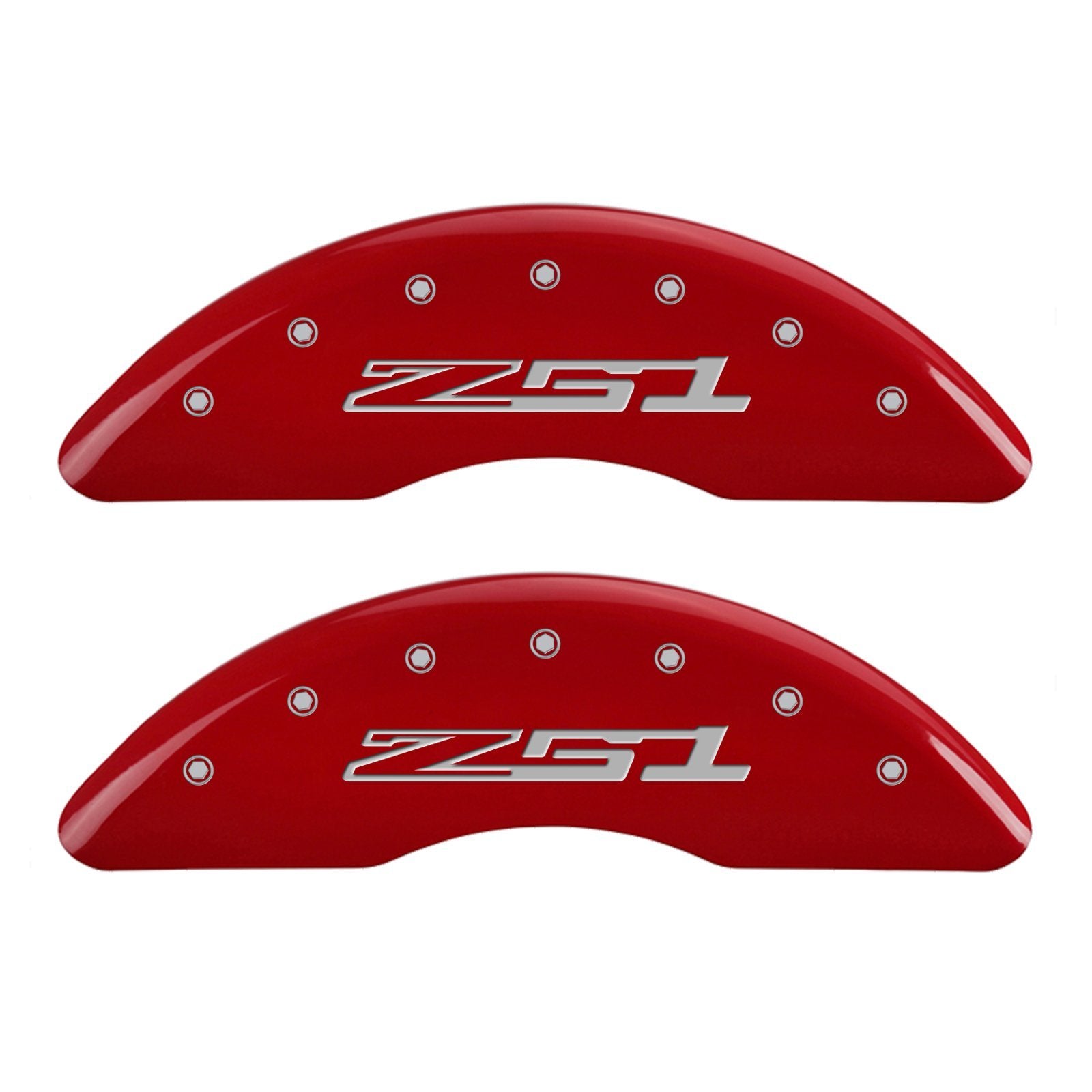 Caliper Covers MGP - Brake Caliper Covers Compatible with 2014-2019 Chevy Corvette - Powder-Coated Finish, 4 PCS Front and Rear (Red - Corvette / Z51 C7 Engraving)