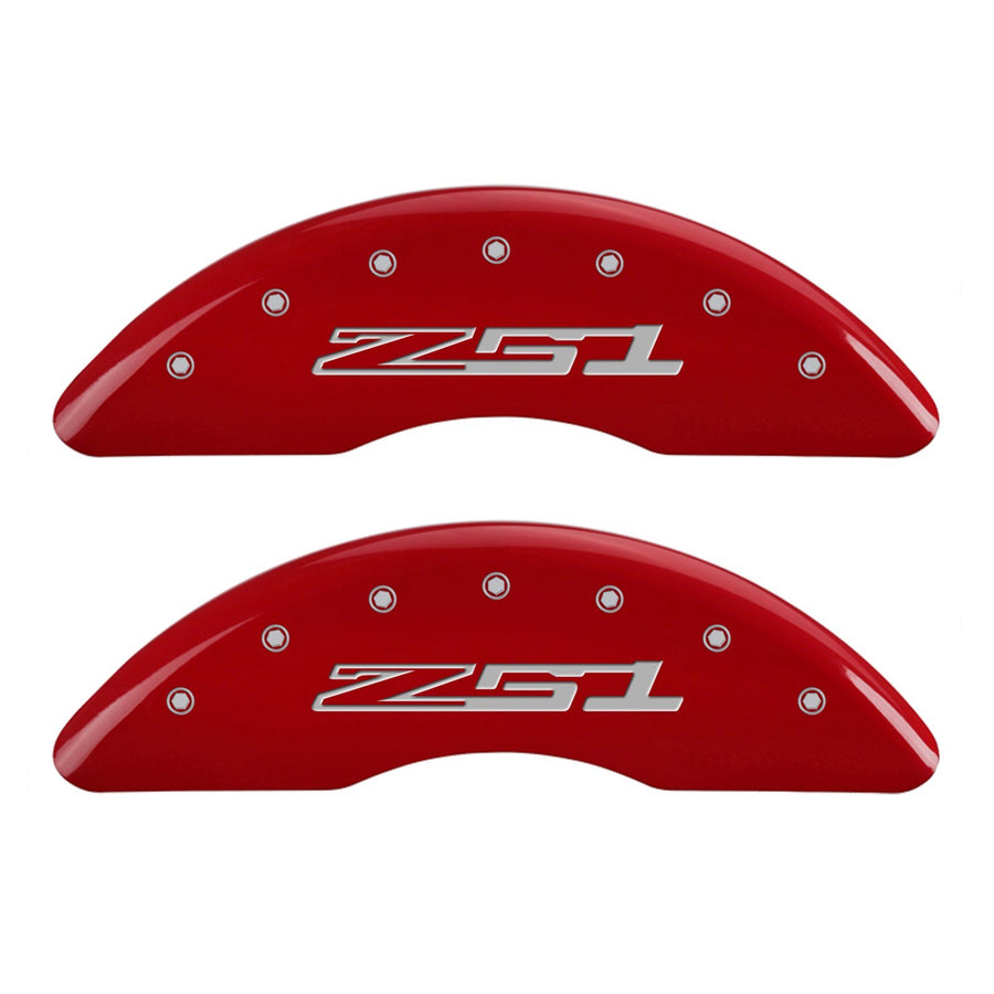 Caliper Covers MGP - Brake Caliper Covers Compatible with 2014-2019 Chevy Corvette - Powder-Coated Finish, 4 PCS Front and Rear (Red - Corvette / Z51 C7 Engraving)