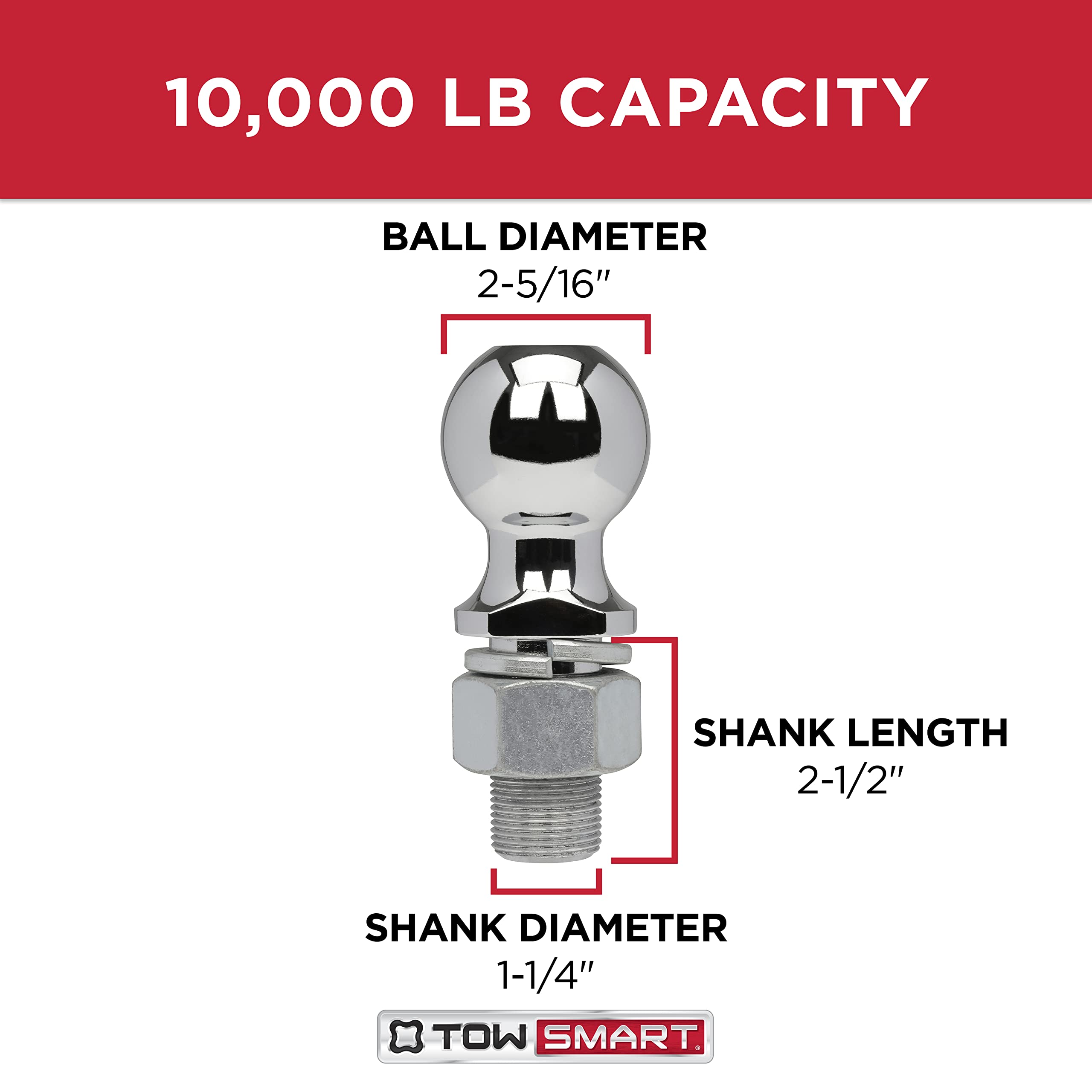 Class IV TOWSMART Chrome Trailer Hitch Ball, 10,000 lb., 2-5/16 in. Ball Diameter, 1-1/4 in. x 2-1/2 in. Shank