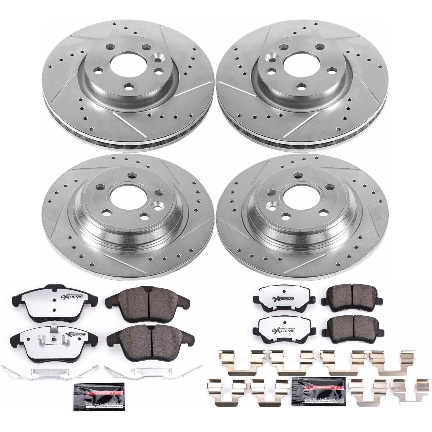 Power Stop Brake Kit Front and Rear For 2015 2016 2017 2018 Volvo S60 2015 2016 Volvo S80 - Truck & Tow Carbon Fiber Ceramic Pads & Drilled and Slotted Rotors Replacement, K7636-36