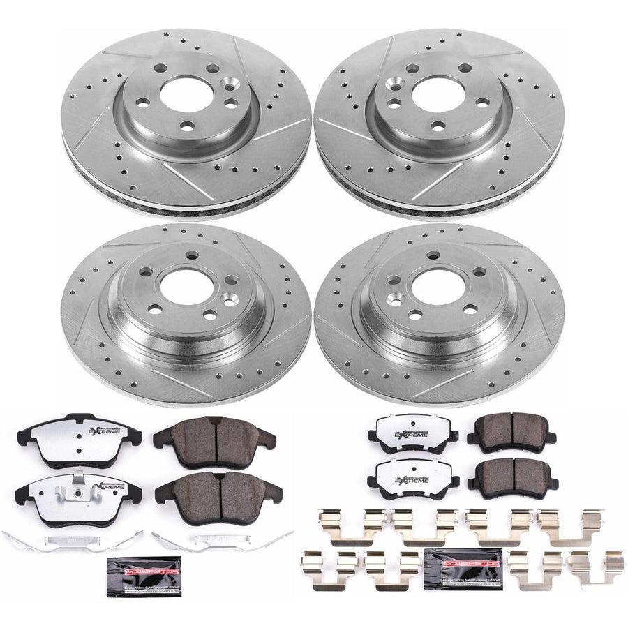 Power Stop Brake Kit Front and Rear For 2015 2016 2017 2018 Volvo S60 2015 2016 Volvo S80 - Truck & Tow Carbon Fiber Ceramic Pads & Drilled and Slotted Rotors Replacement, K7636-36