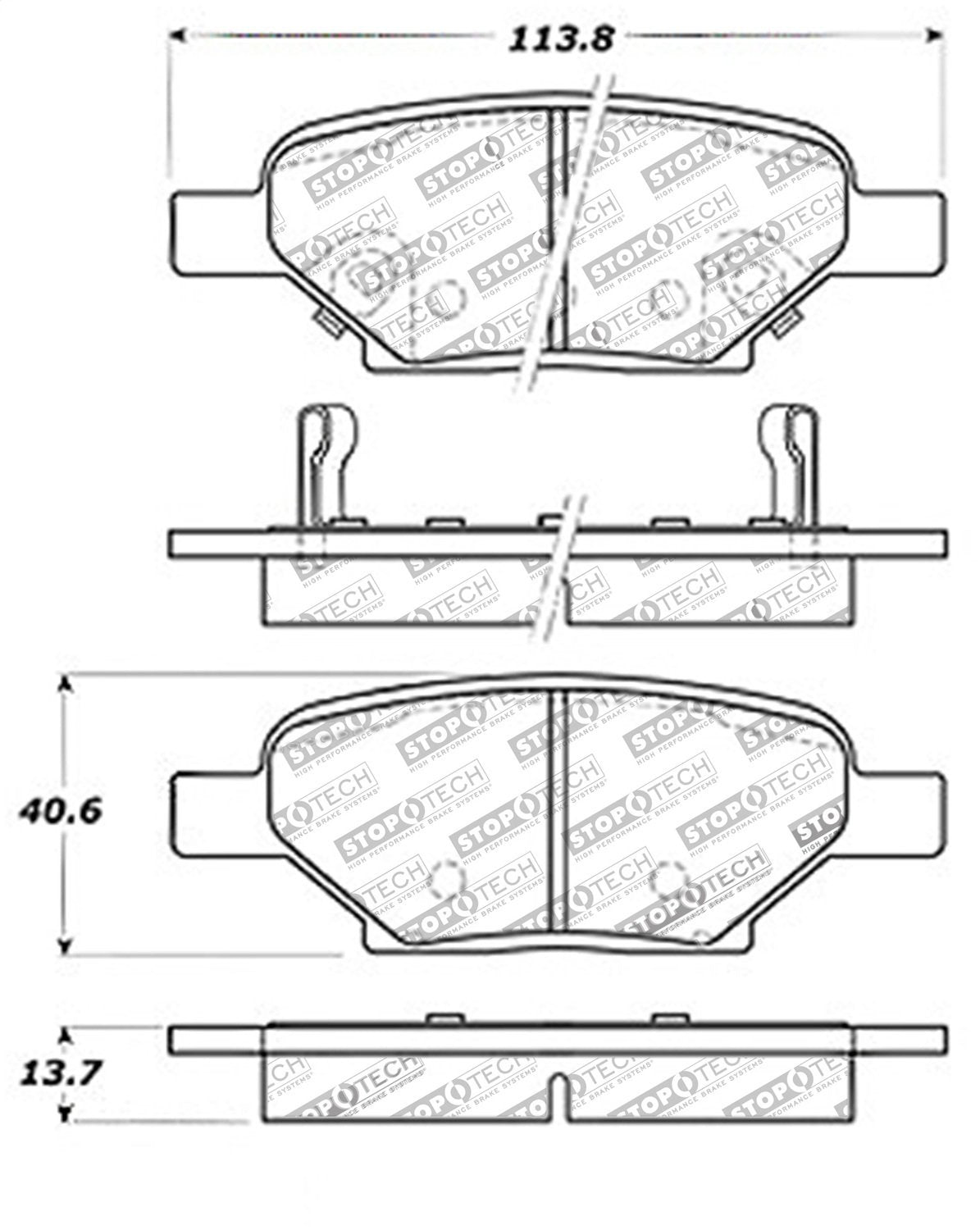 Rear StopTech 308.10330 Brake Pads with Shims and Hardware Street