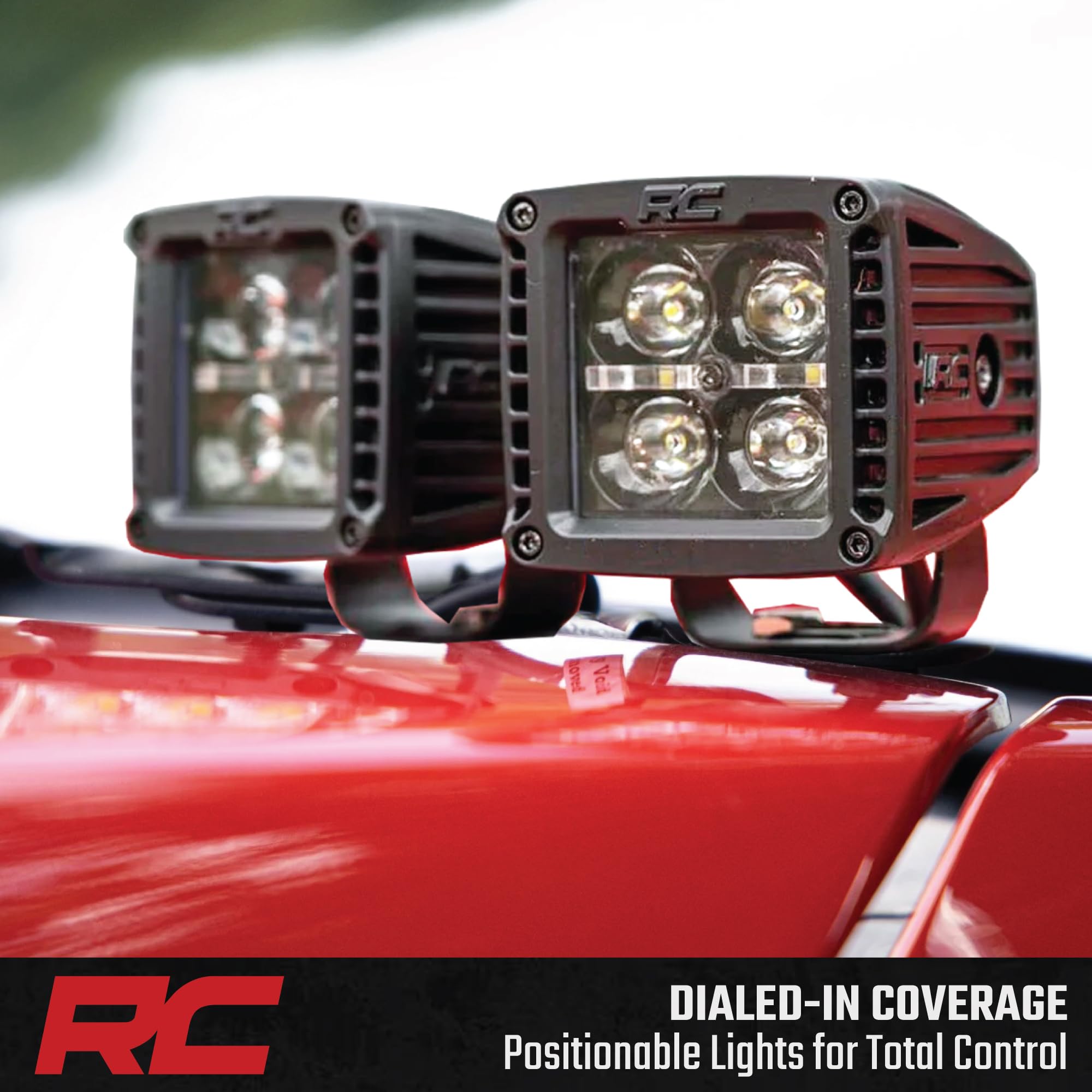 Rough Country 2" Quad Cube LED Lights with Amber DRL for Toyota Tundra (2014-2021) - Lower Windshield Mount, 7,200 Lumens, Spot Beam Off-Road Lighting