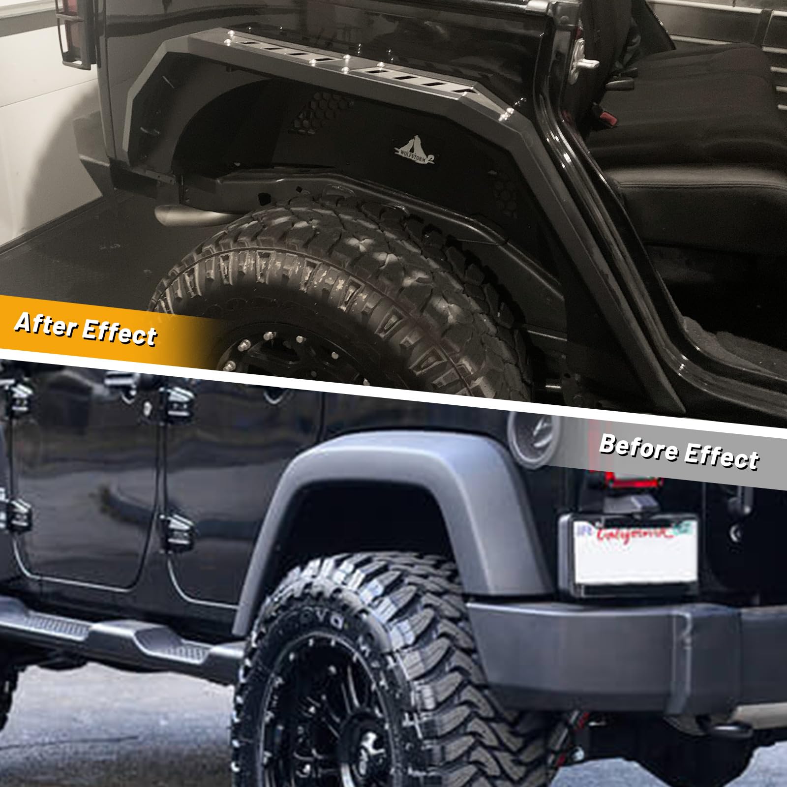 Rear Fender Flares WOLFSTORM for 2007-2018 Jeep Wrangler JK/JKU, Special Outlook Design, 2007-2018 Jeep JK Steel Rear Fender Flares Replacement Accessories, Right+Left