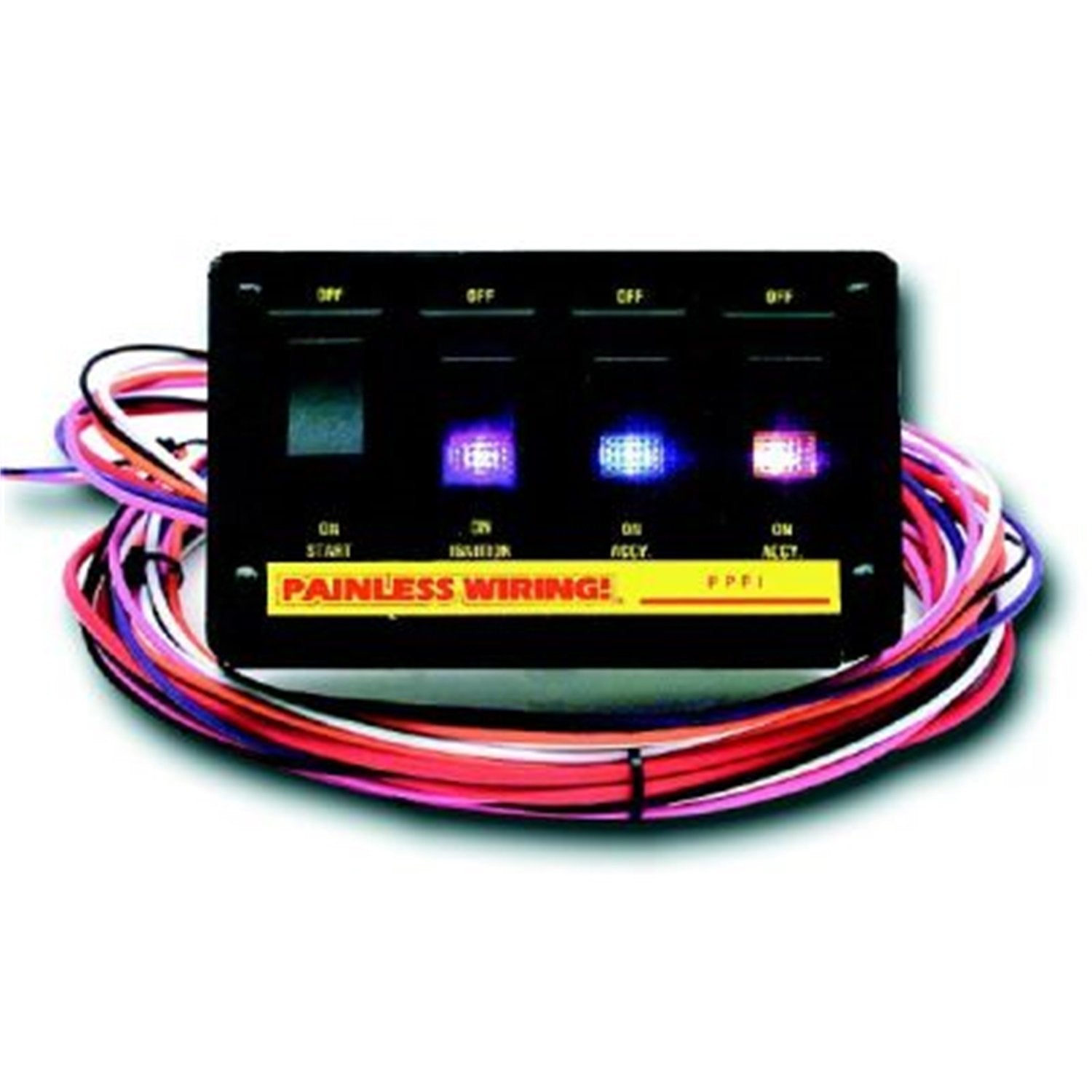 50404 Painless Performance Non-Fused Lighted Rocker Switch Panel, 4-Switch, Black