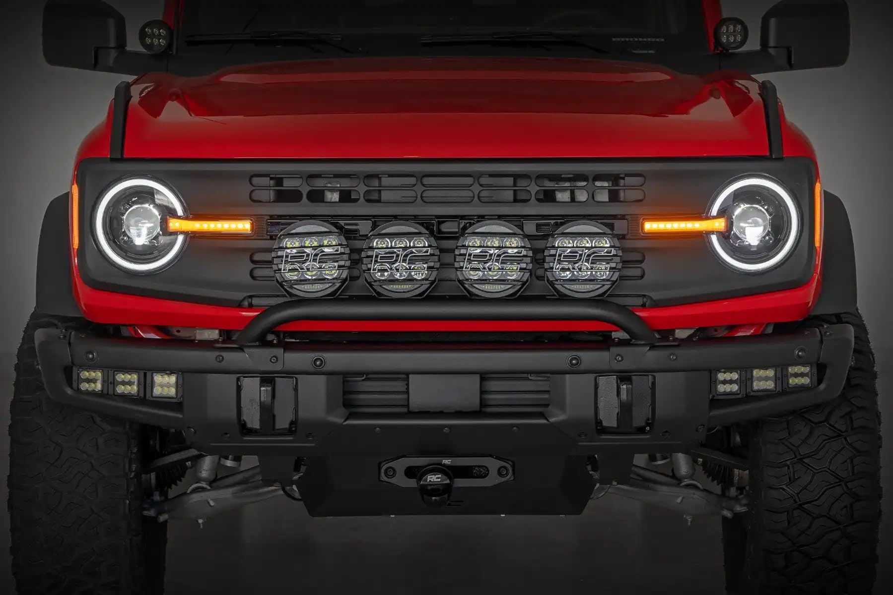 Rough Country LED Headlights DRL Halo for Ford Bronco (2021–2025) - DOT Approved Projection Headlight Assembly Set with Sequential Turn Signals & Adjustable Beam