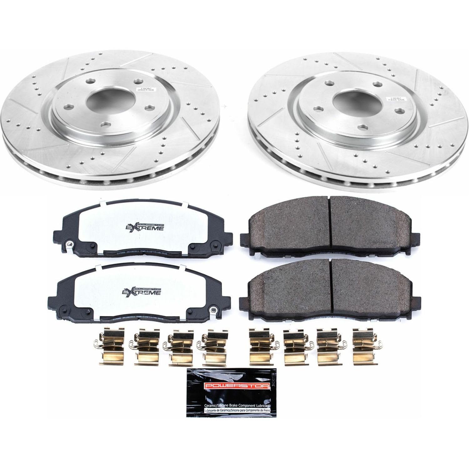 Power Stop Front Brake Kit For 2017 2018 2019 2020 2021 2022 2023 2024 Chrysler Pacifica - Carbon Fiber Ceramic Brake Pads & Drilled and Slotted Rotors Replacement, K5959-36 Truck & Tow