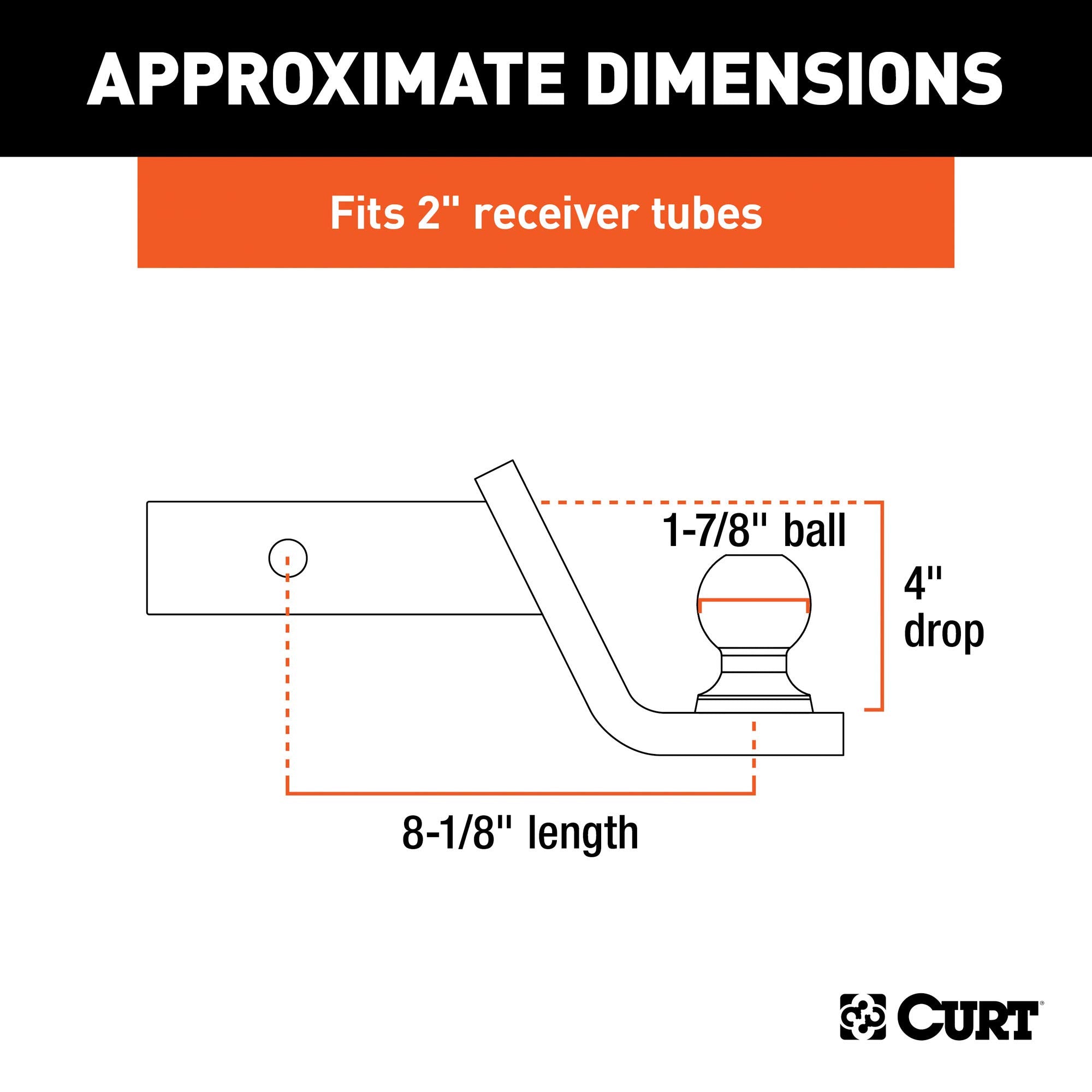 CURT Fusion Trailer Hitch Mount with 1-7/8-Inch Ball & Pin, 2-Inch Receiver Fits, 5,000 lbs, 4-Inch Drop
