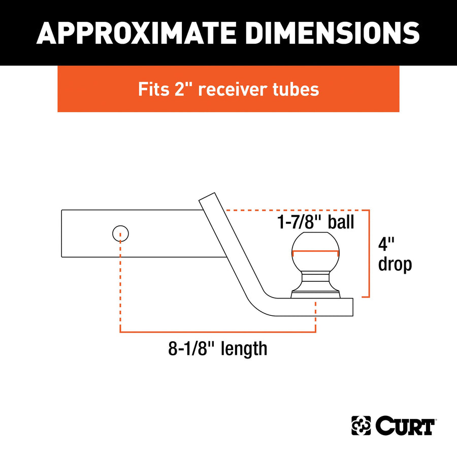 CURT Fusion Trailer Hitch Mount with 1-7/8-Inch Ball & Pin, 2-Inch Receiver Fits, 5,000 lbs, 4-Inch Drop