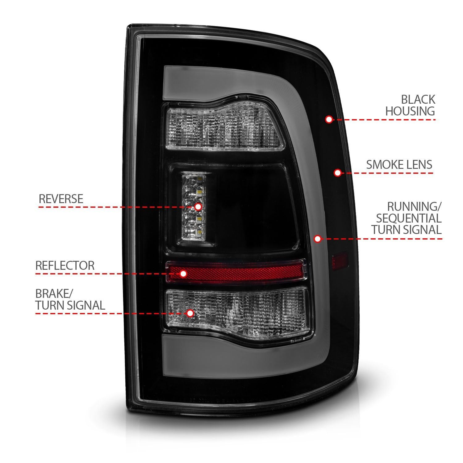09-18 Dodge Ram 1500 ANZO Sequential LED Taillights Smoke Black
