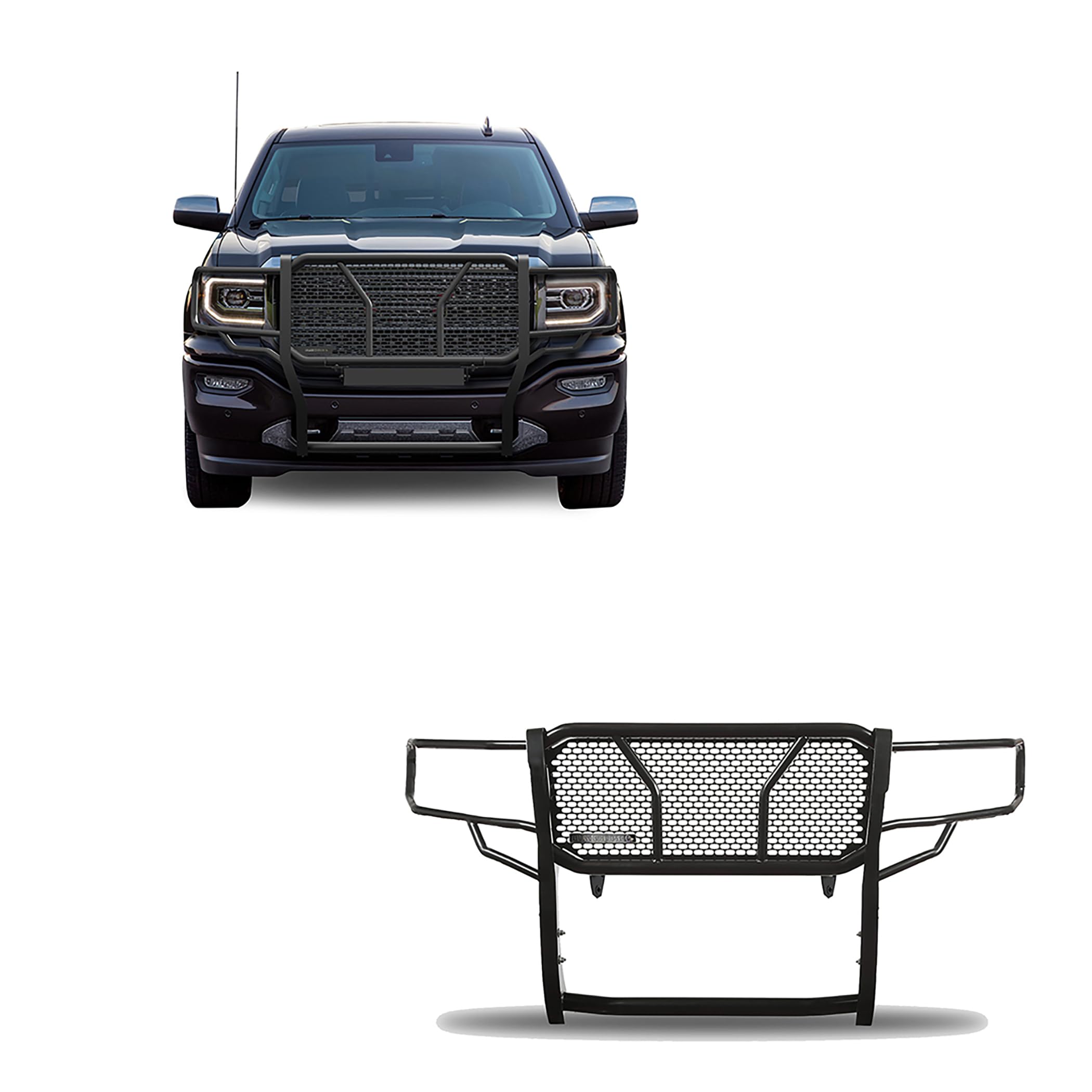 Heavy Duty Black Horse Rugged Grille Brush Bumper Guard Modular Black Compatible with 2014-2018 GMC Sierra 1500|2019-2022 GMC Sierra 1500 Limited-RU-GMSI14-B