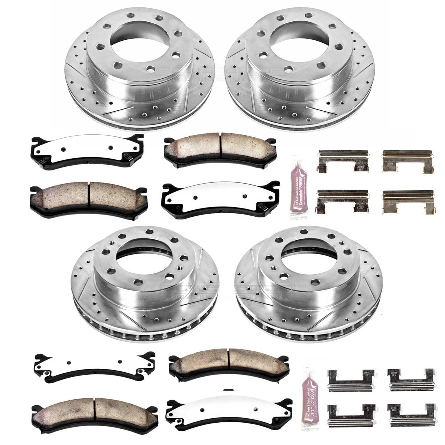 Power Stop Brake Kit Front and Rear For 2002 2003 2004 2005 2006 Chevrolet Avalanche 2500 - Truck & Tow Carbon Fiber Ceramic Pads & Drilled and Slotted Rotors Replacement, K2027-36