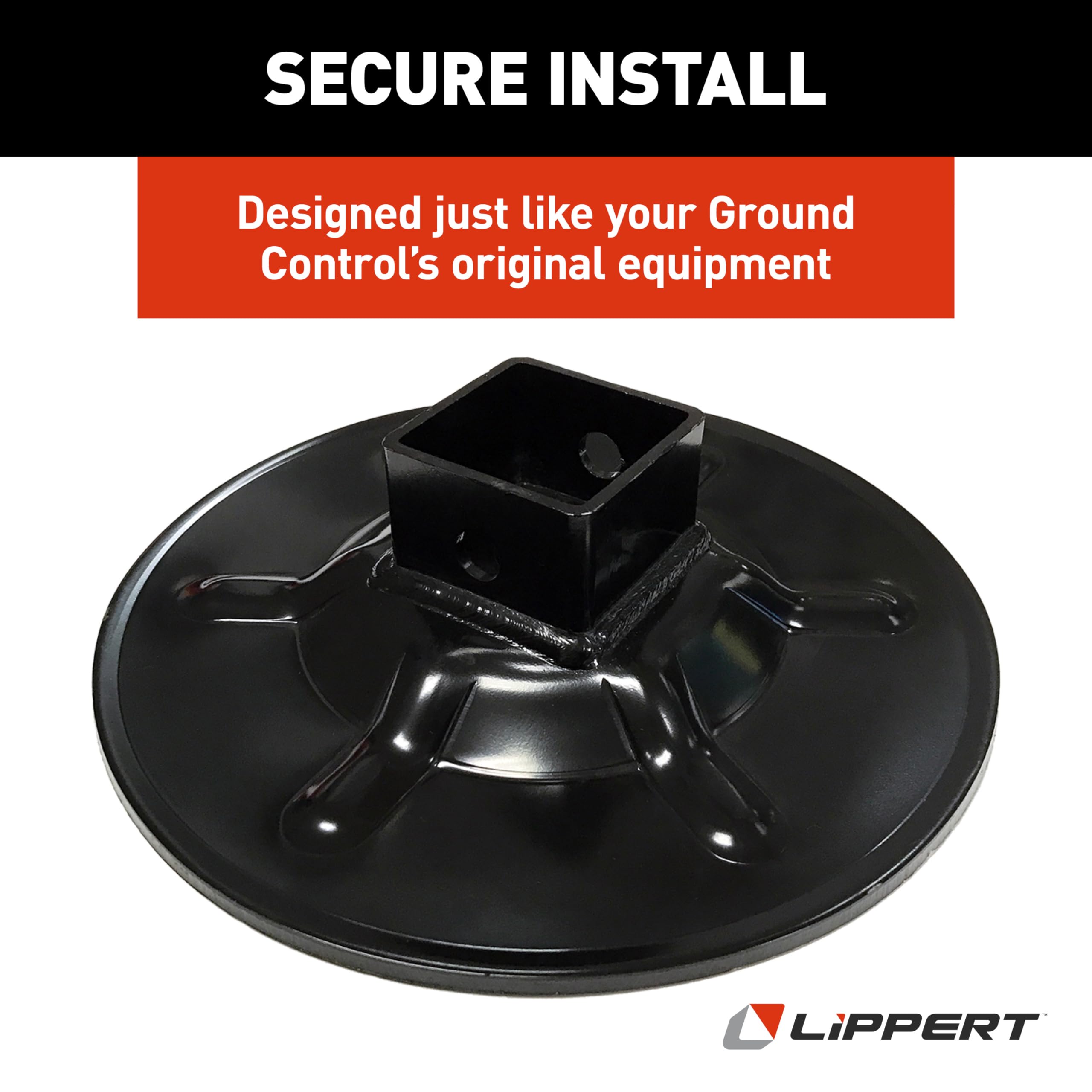 Hall Effect Lippert Ground Control 3.0 Rear Jack Footpad, 9" Diameter, Fits 2" I.D. Tube, Strong Black Powder-Coated Steel Construction, Easy Installation - 362486
