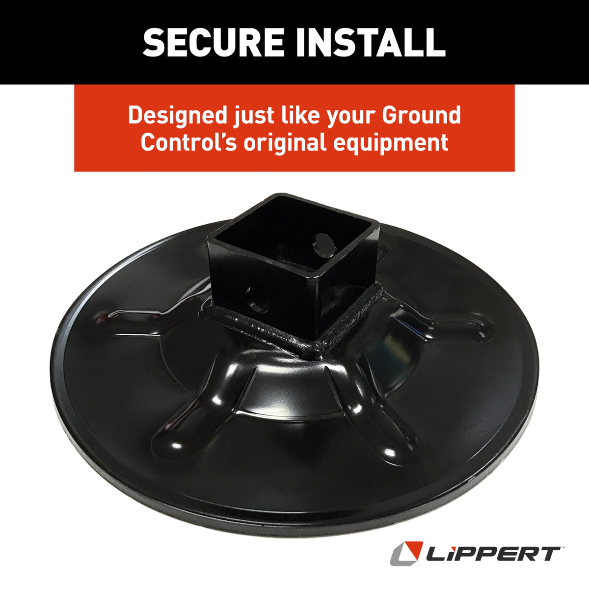 Hall Effect Lippert Ground Control 3.0 Rear Jack Footpad, 9" Diameter, Fits 2" I.D. Tube, Strong Black Powder-Coated Steel Construction, Easy Installation - 362486