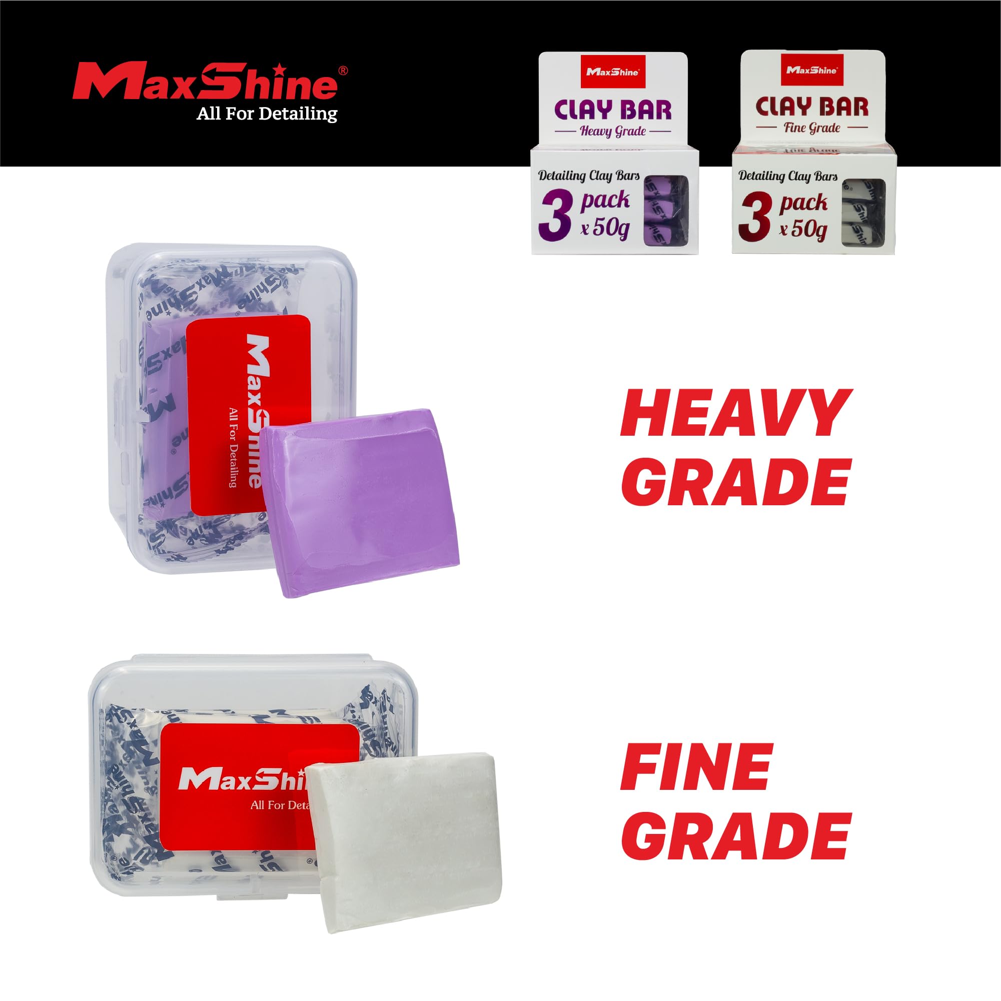 Maxshine 3-Pack Universal Magic Clay Bar (50g Each) – Heavy Grade Clay for Car Detailing – Removes Surface Contaminants from Paint, Glass, Plastic & Metal Surfaces