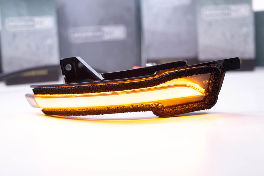 Morimoto LED XB Side Mirror Lights, Smoked Housing, Fits Ford Mustang (15-20), Plug and Play Assembly, Easy Install, Front Amber LED Lights (1x LFM28)