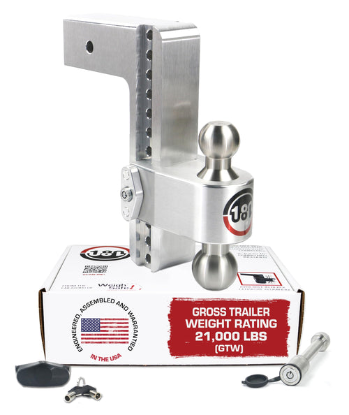Weigh Safe Adjustable Hitch Trailer Ball Mount, 10" Adjustable Drop Hitch for 3" Receiver w/ 2 pc Keyed Alike Lock Set, Heavy Duty Aluminum Trailer Tow Hitch w/ Stainless Steel Tow Balls, 21,000 GTW