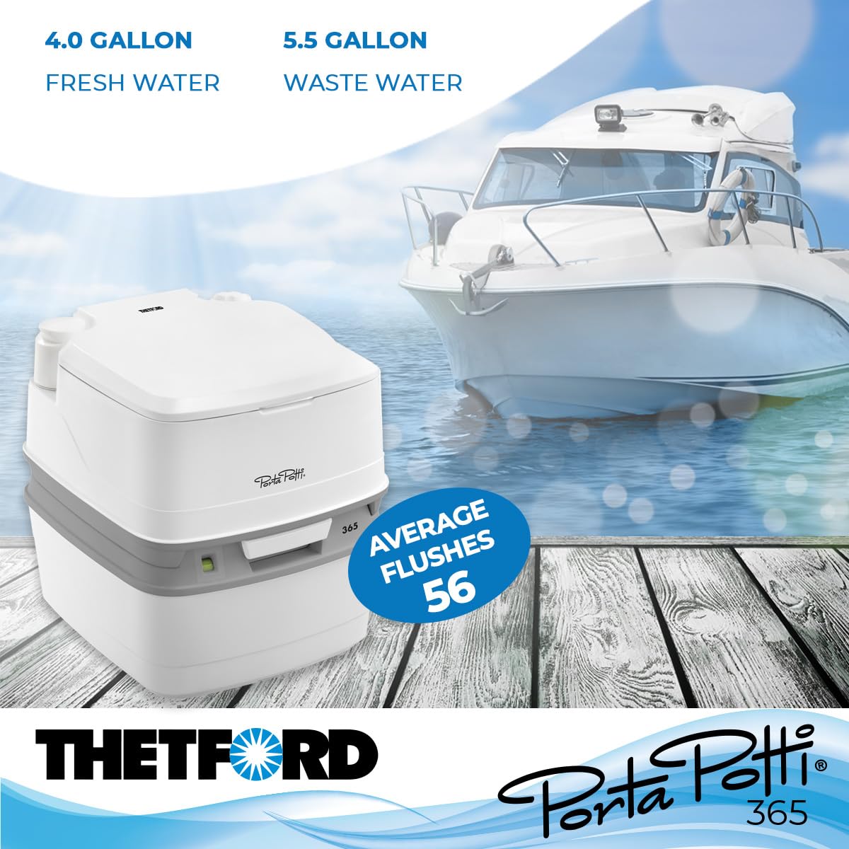 Thetford Porta Potti 365 Portable Toilet Porta Potti (for RV, Marine, Camping, Vans, Trucks, Healthcare) 92820, White